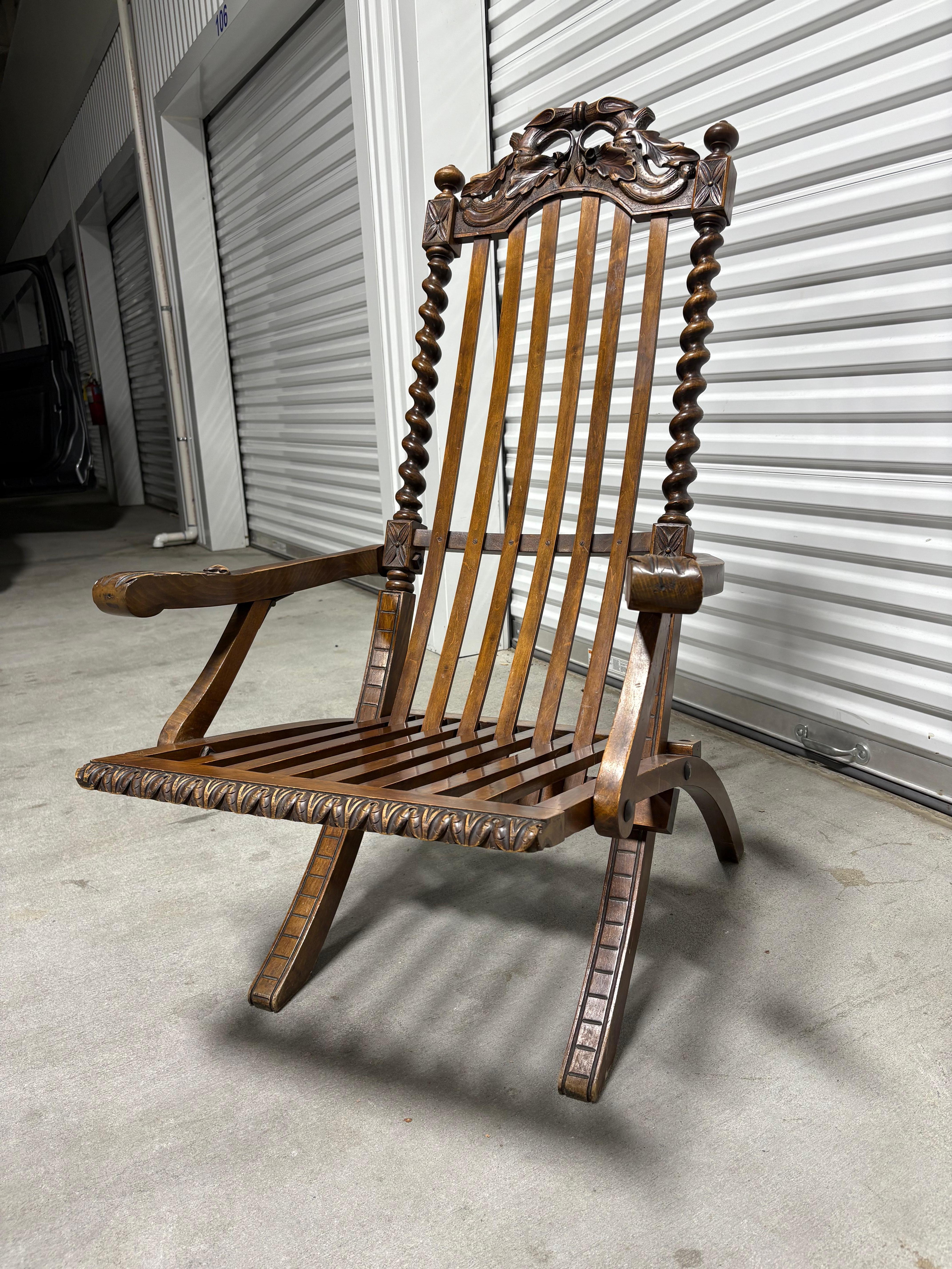 Chaise longue victorienne pliante de campagne, ou Bergère, fin du 19e siècle Bon état - En vente à Savannah, GA