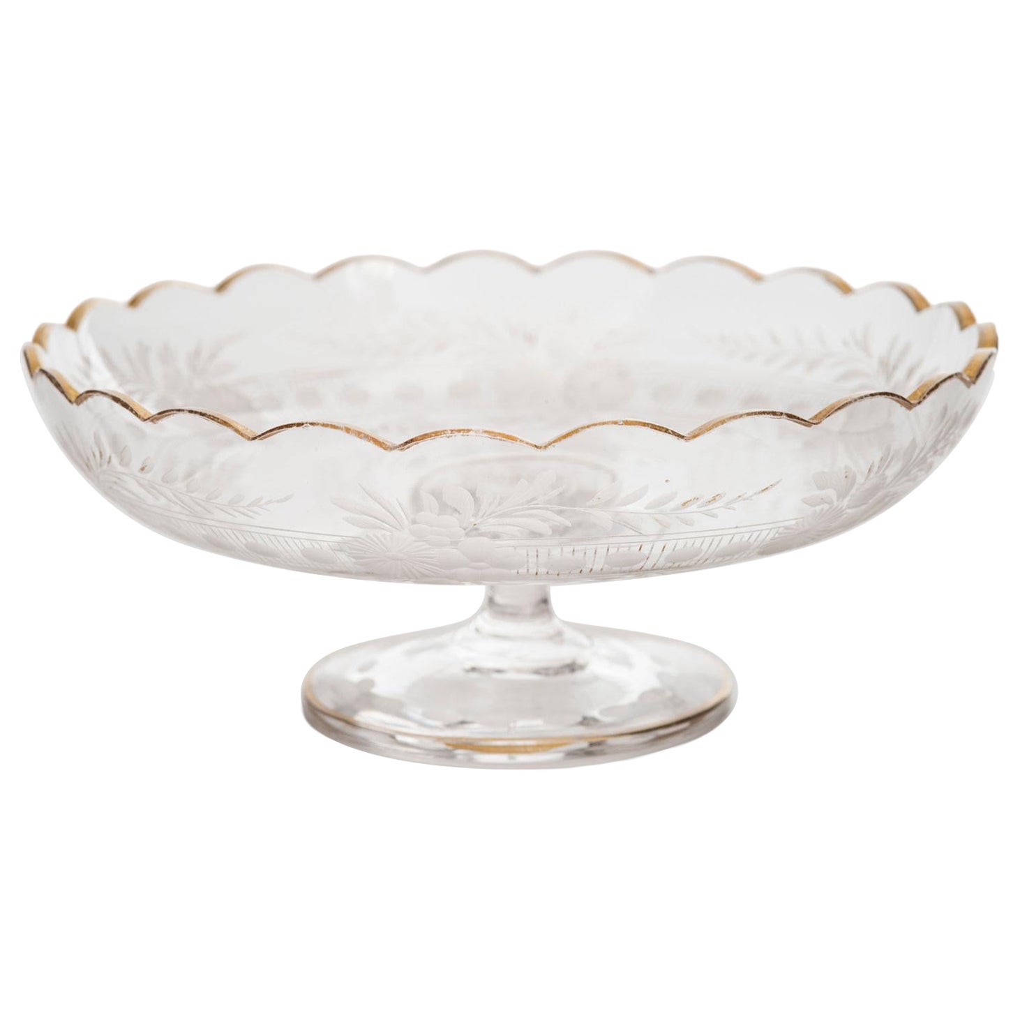 English Victorian Footed Engraved Glass Bowl