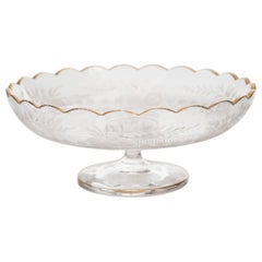 English Victorian Footed Engraved Glass Bowl