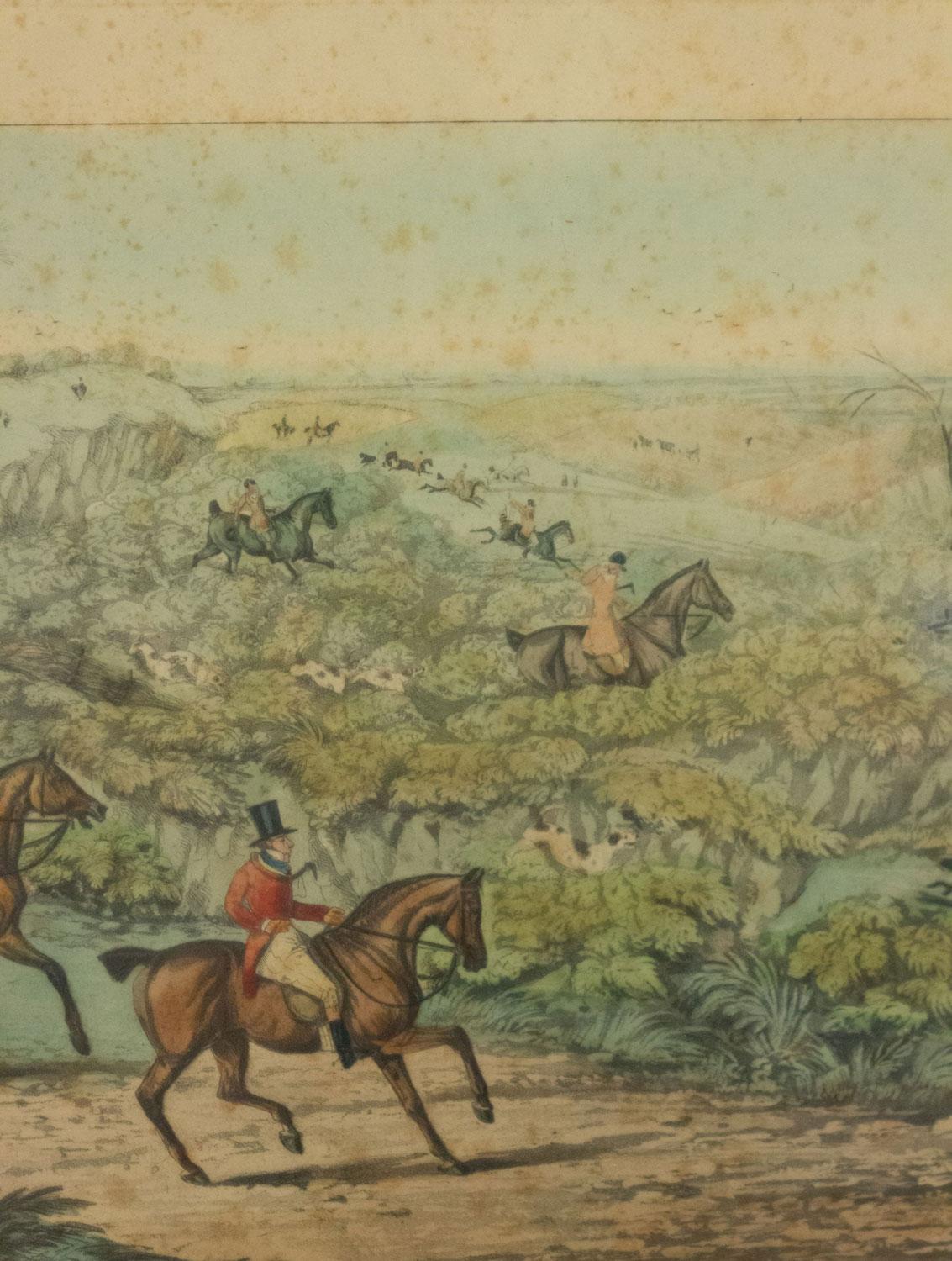 Grabado victoriano inglés sobre la caza del zorro siglo XIX en venta