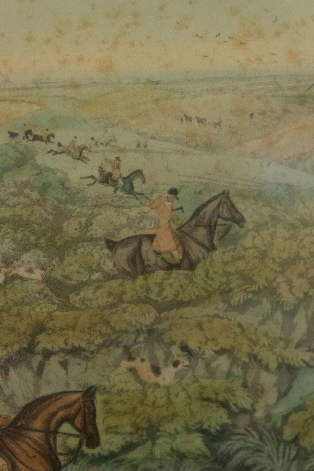 Grabado victoriano inglés sobre la caza del zorro Roble en venta