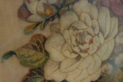 English Victorian Framed Floral Beaded and Wool Work Embroidery