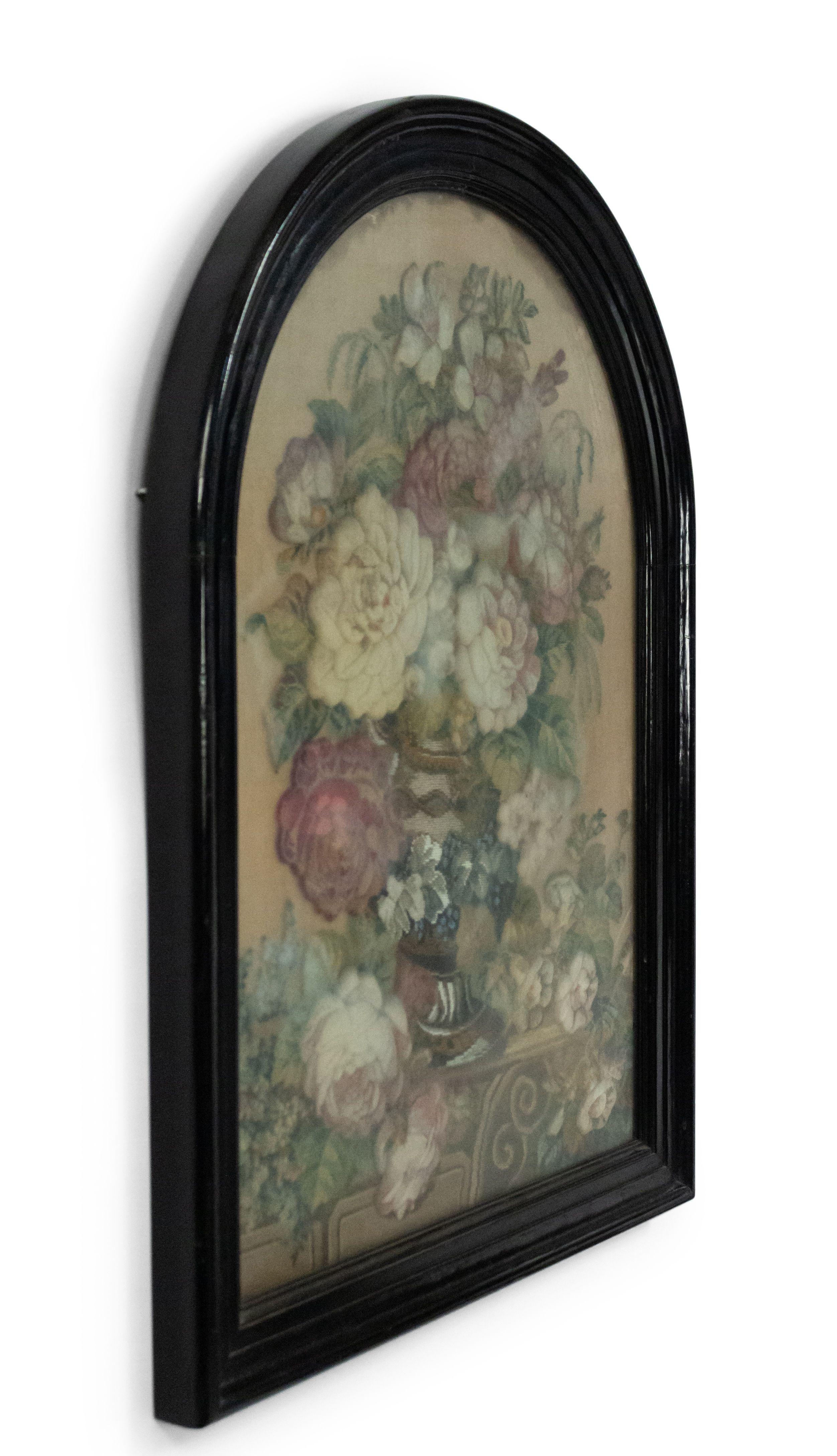 English Victorian Framed Floral Beaded and Wool Work Embroidery For Sale 1