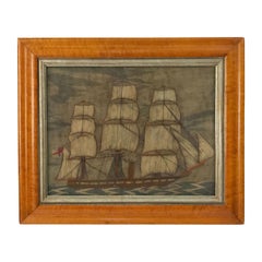 English Victorian Framed Ship Embroidery