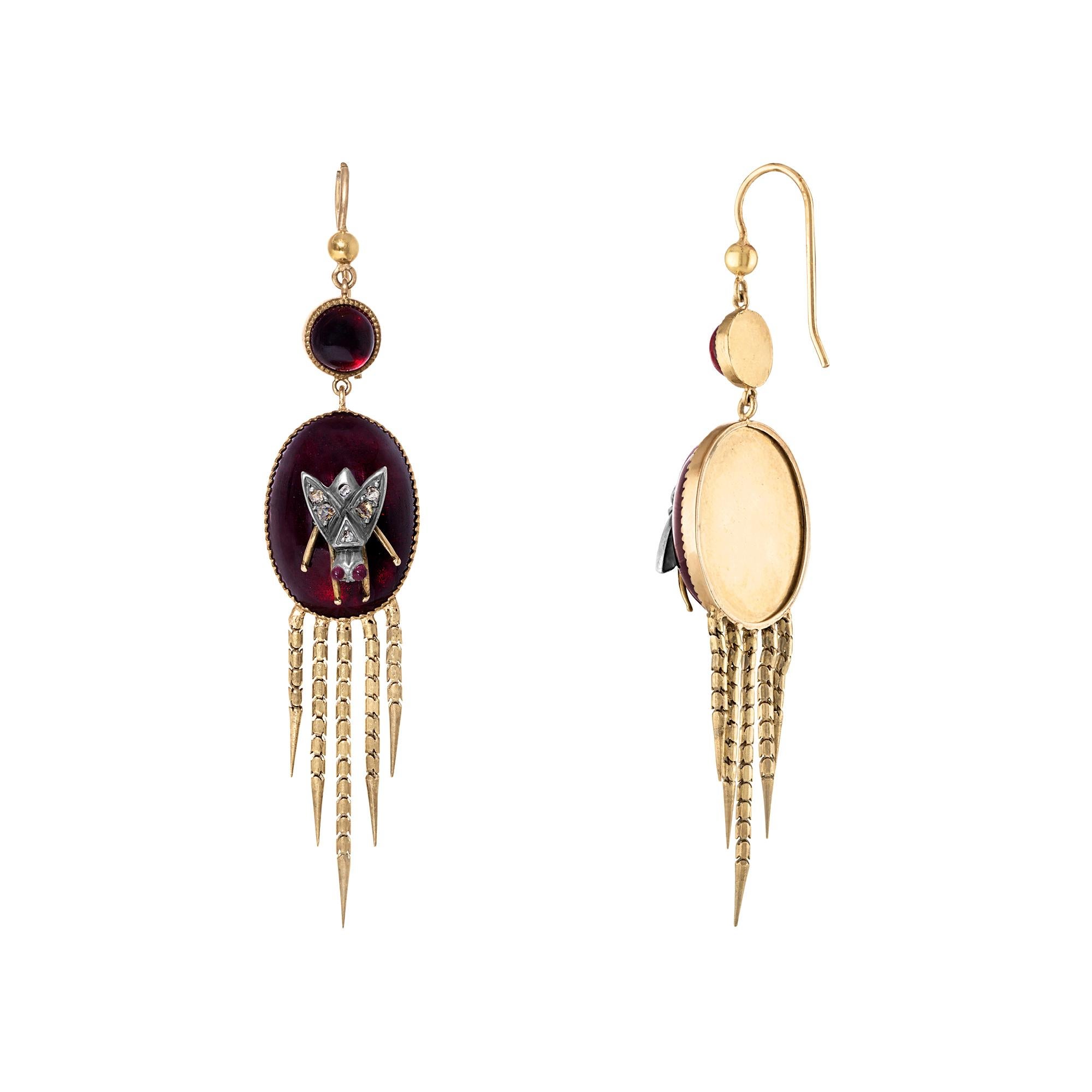 English Victorian Fringed Earrings with Garnet and Diamonds 1
