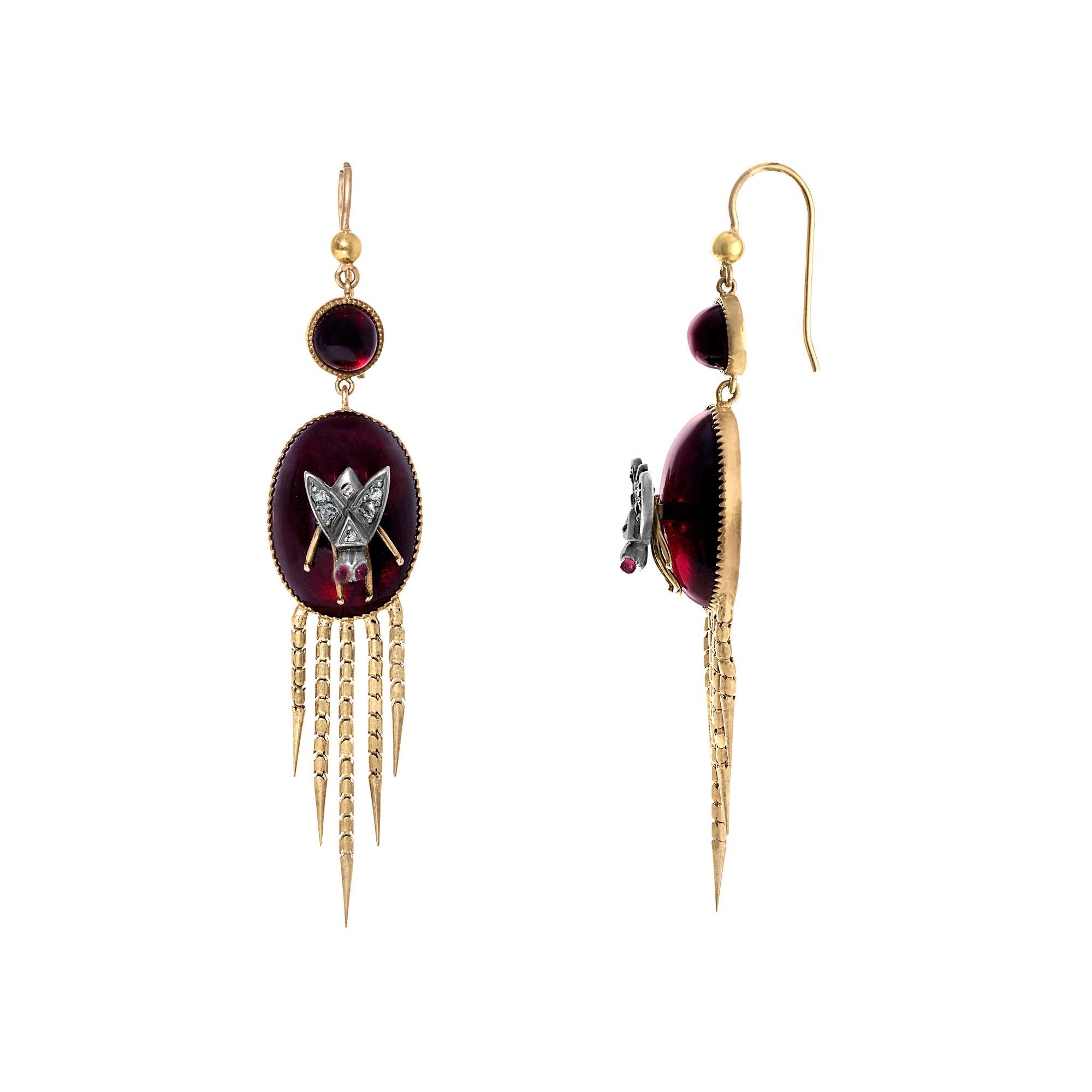 English Victorian Fringed Earrings with Garnet and Diamonds 2