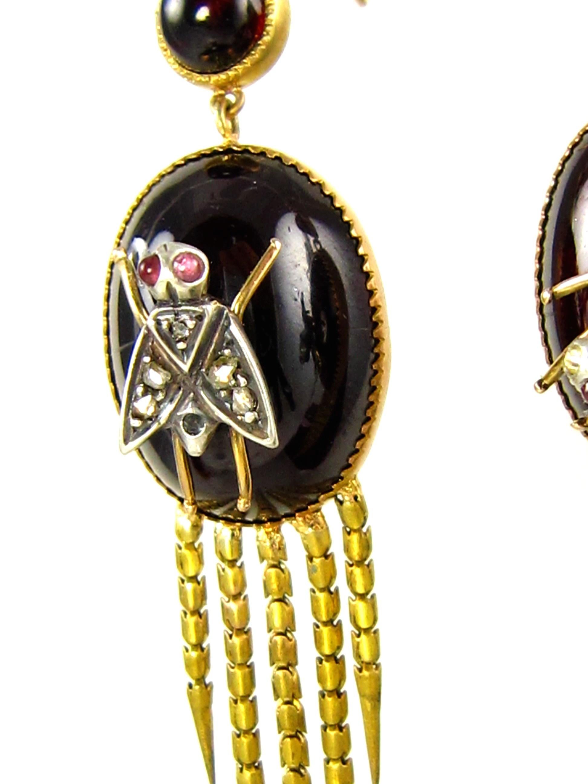 English Victorian Fringed Earrings with Garnet and Diamonds 6