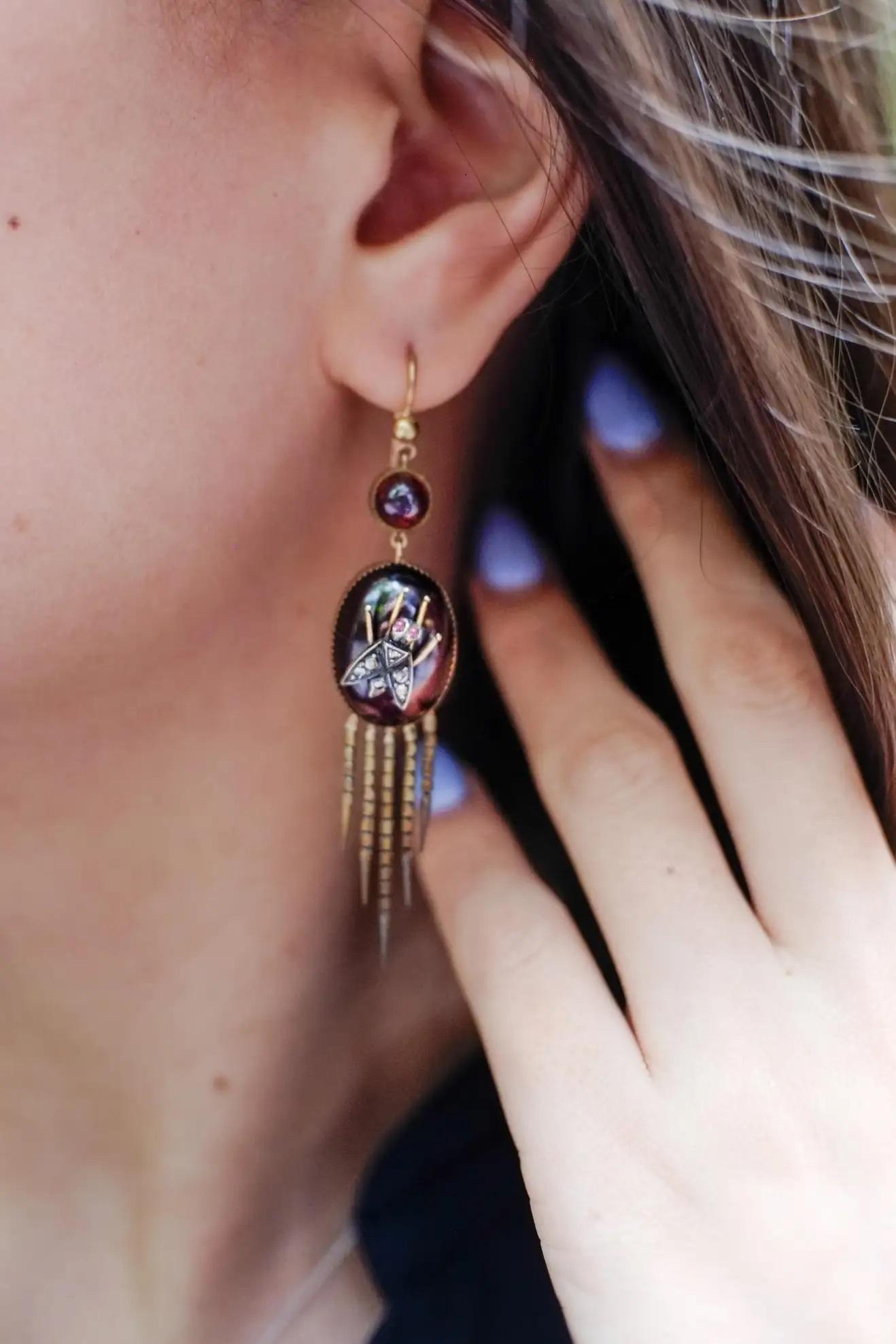 English Victorian Fringed Earrings with Garnet and Diamonds 11