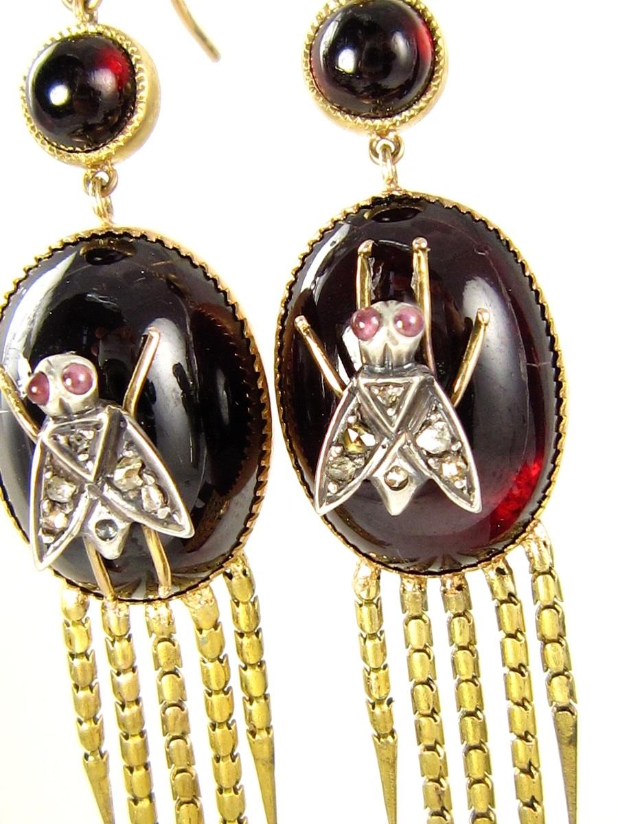 English Victorian Fringed Earrings with Garnet and Diamonds 7