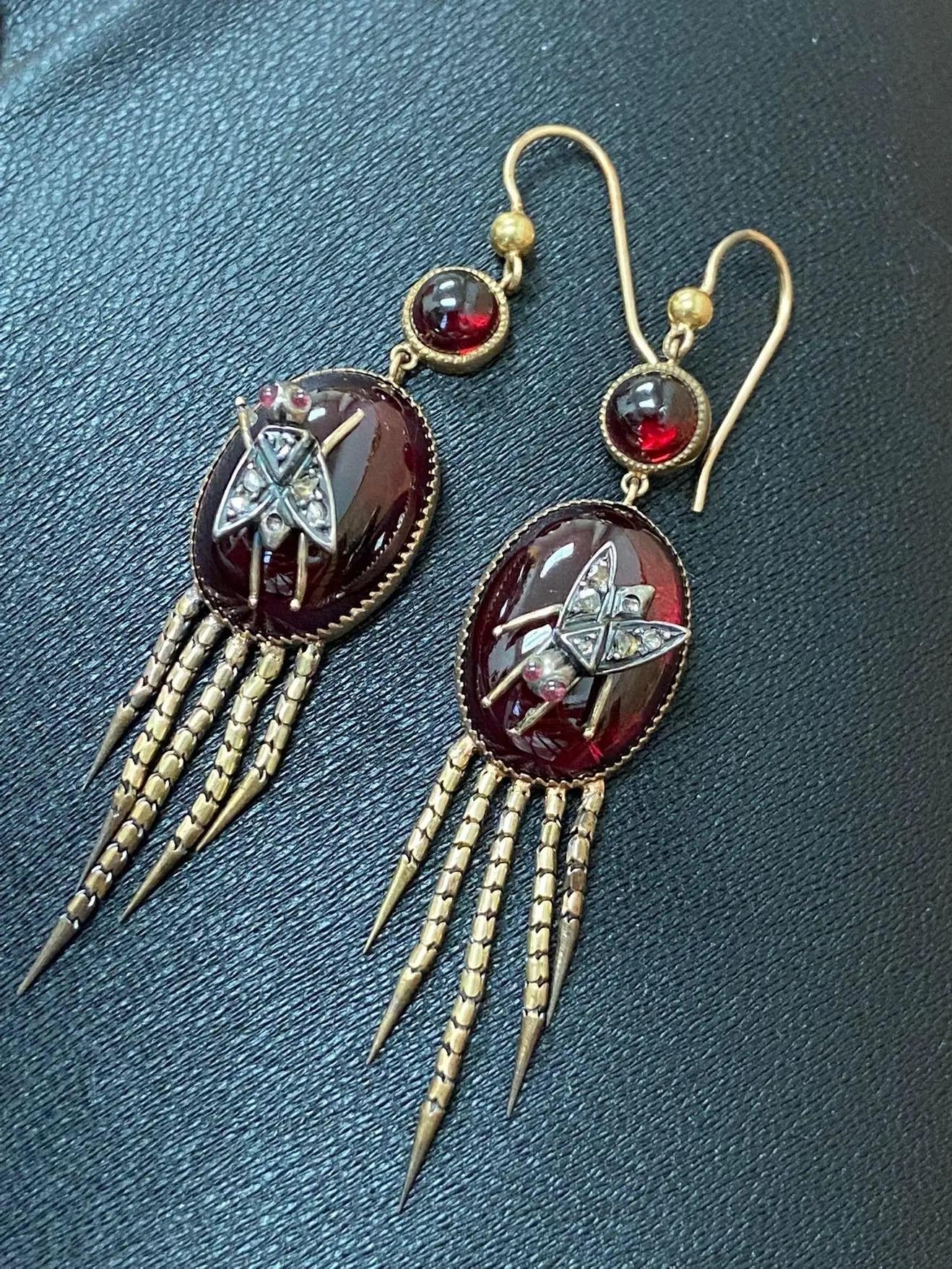 English Victorian Fringed Earrings with Garnet and Diamonds 9