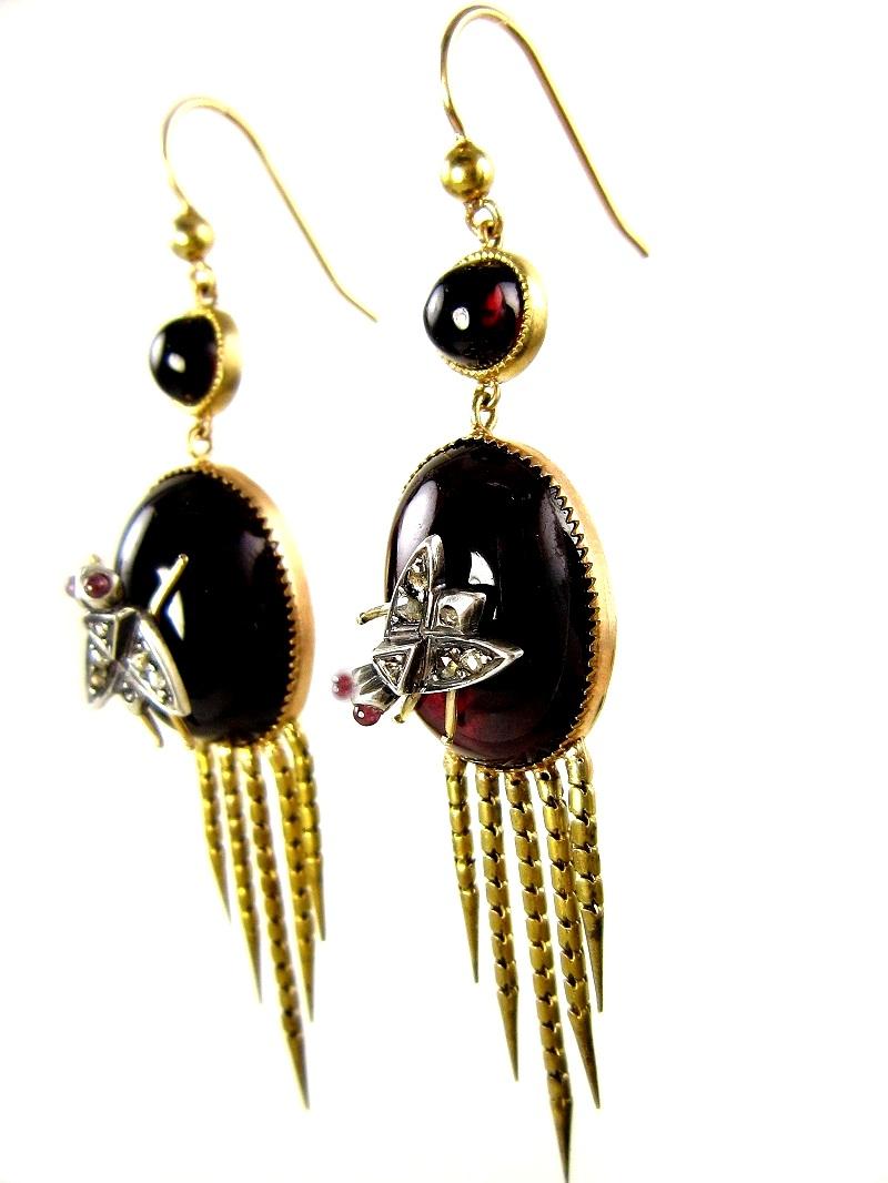 English Victorian Fringed Earrings with Garnet and Diamonds 8