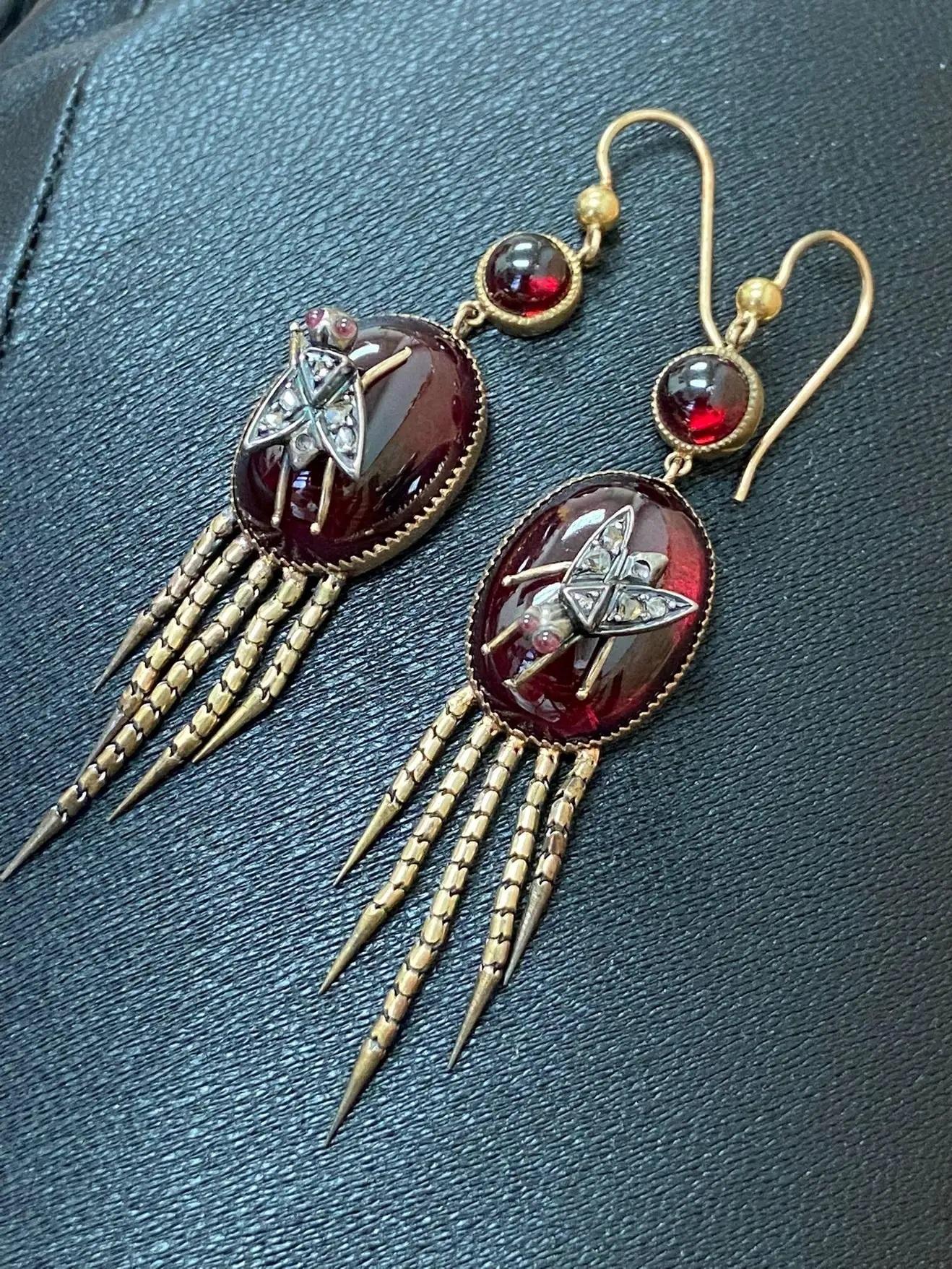 English Victorian Fringed Earrings with Garnet and Diamonds 10