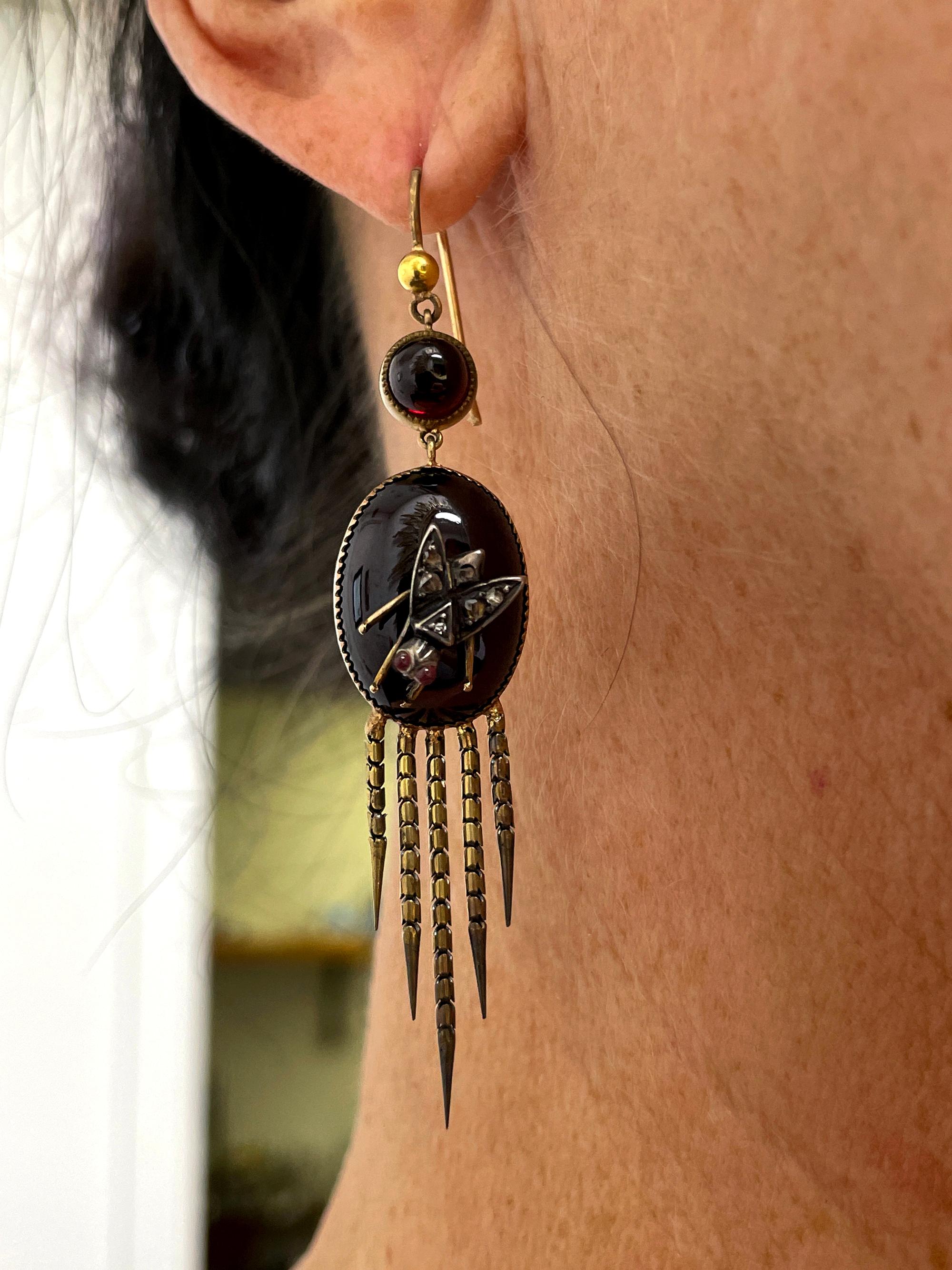 English Victorian Fringed Earrings with Garnet and Diamonds 12