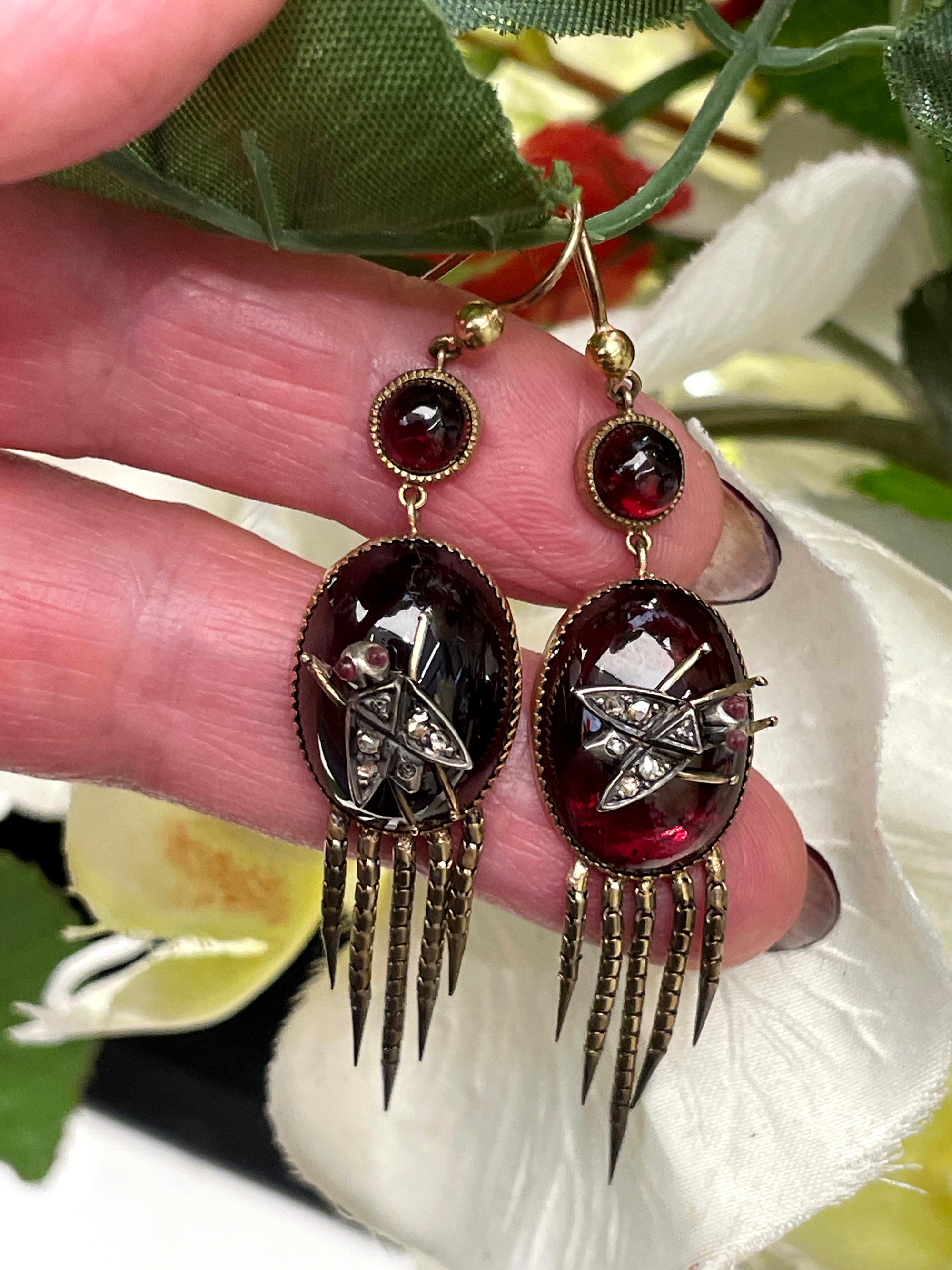 English Victorian Fringed Earrings with Garnet and Diamonds 14