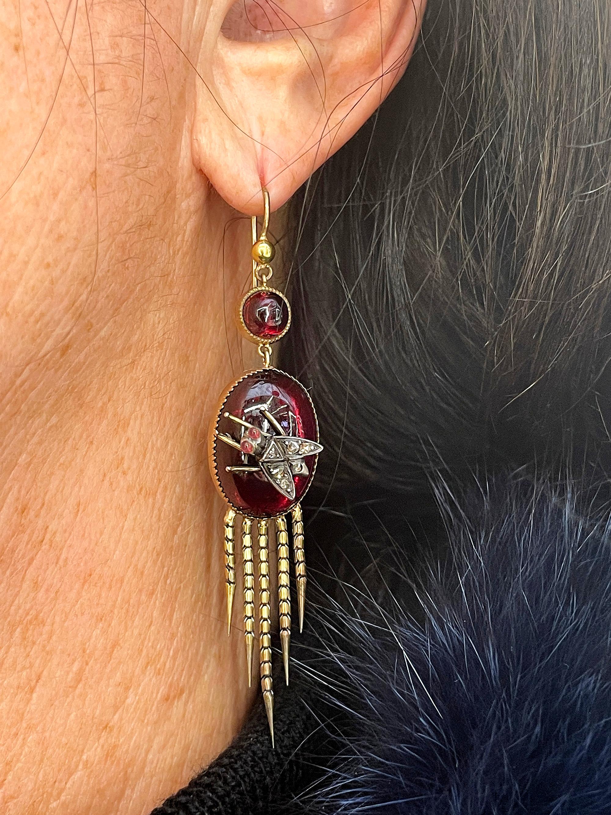 English Victorian Fringed Earrings with Garnet and Diamonds 15