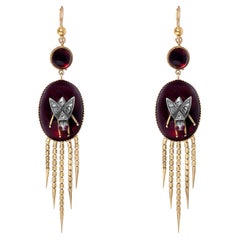 English Victorian Fringed Earrings with Garnet and Diamonds