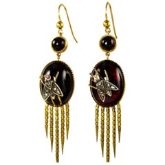 English Victorian Fringed Earrings with Garnet and Diamonds