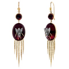 Antique English Victorian Fringed Earrings with Garnet and Diamonds