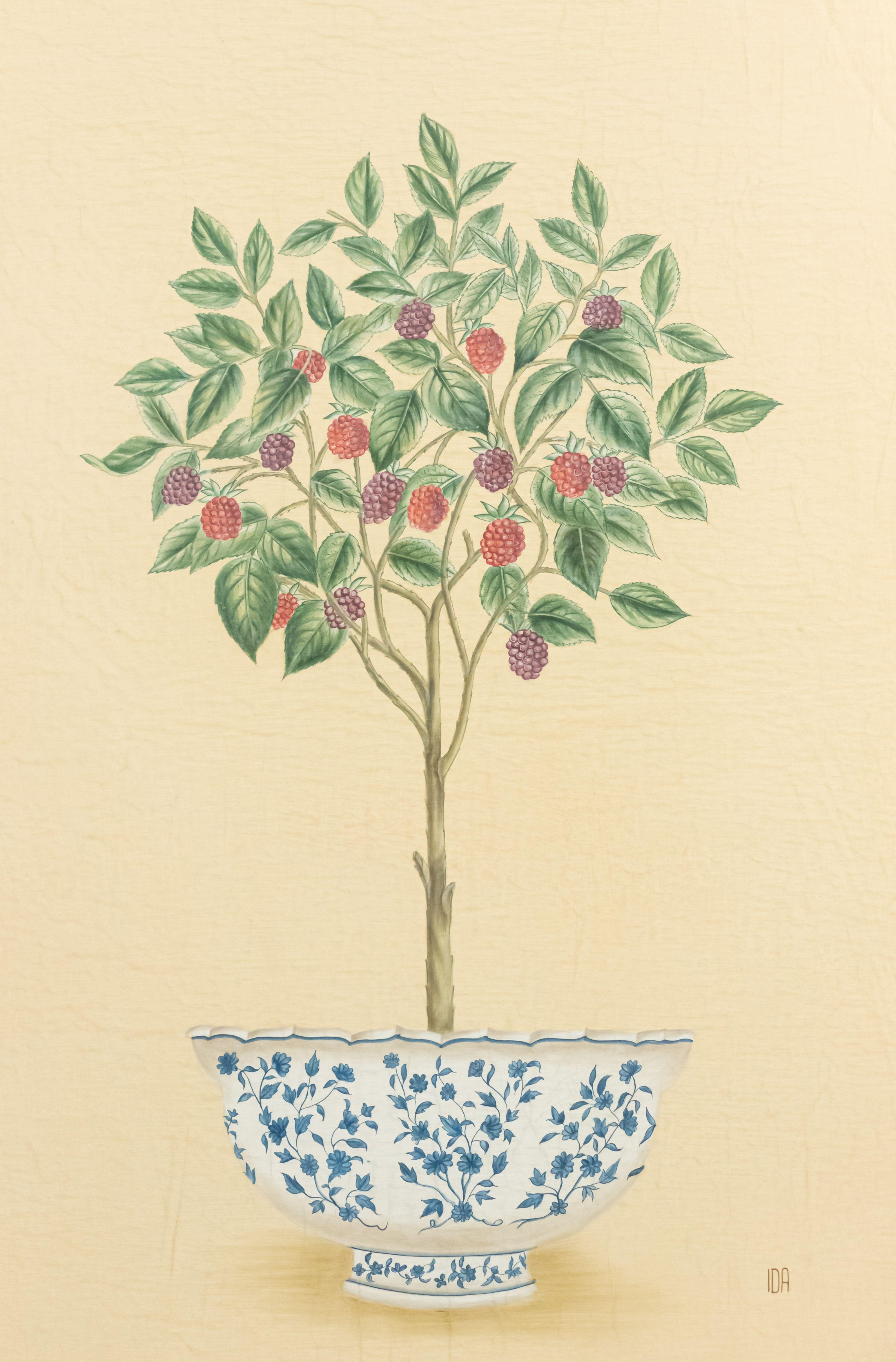 Hand-Painted English Victorian Fruit Tree Painting For Sale
