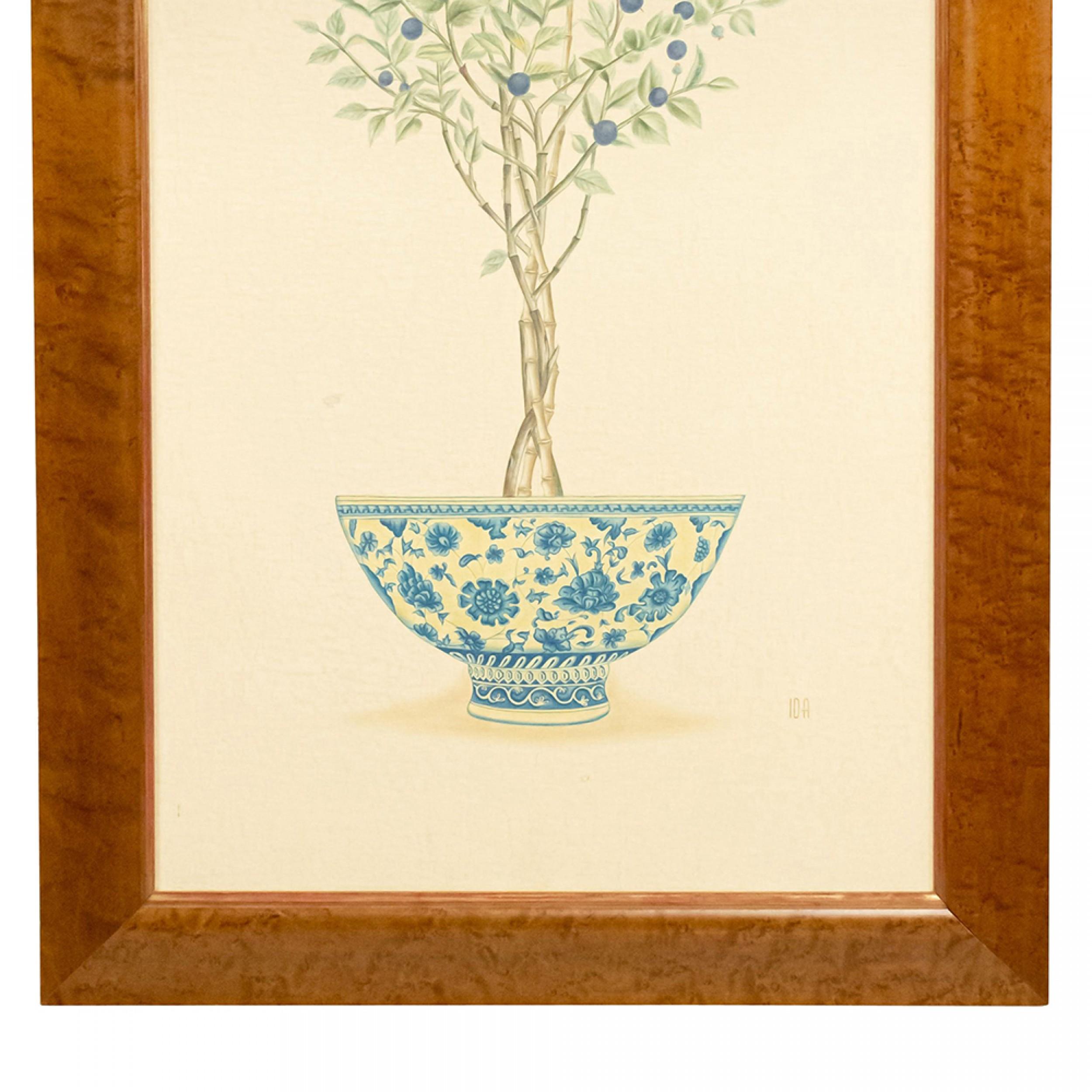 Hand-Painted English Victorian Fruit Tree Painting
