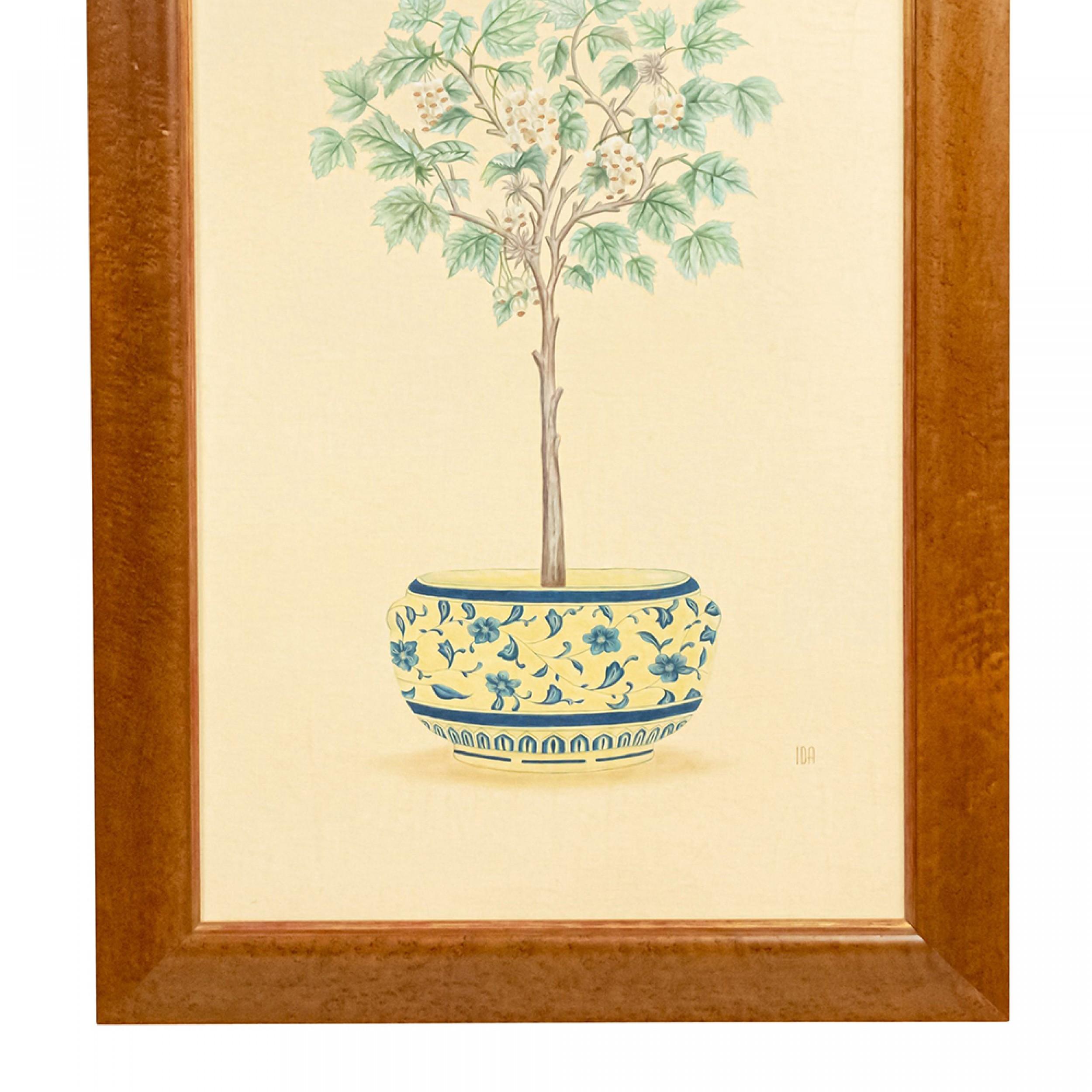 Hand-Painted English Victorian Fruit Tree Painting For Sale
