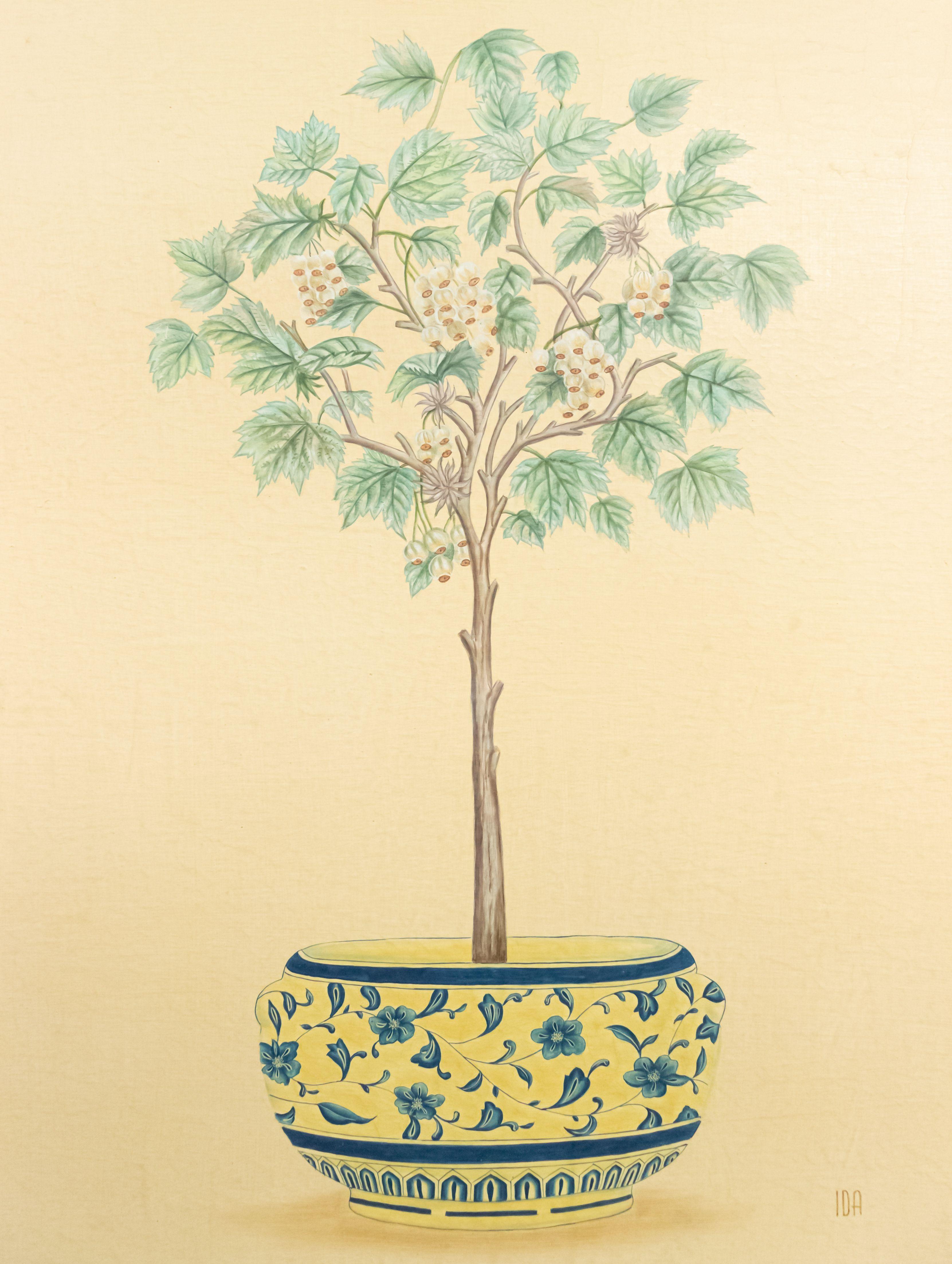 Hand-Painted English Victorian Fruit Tree Painting For Sale