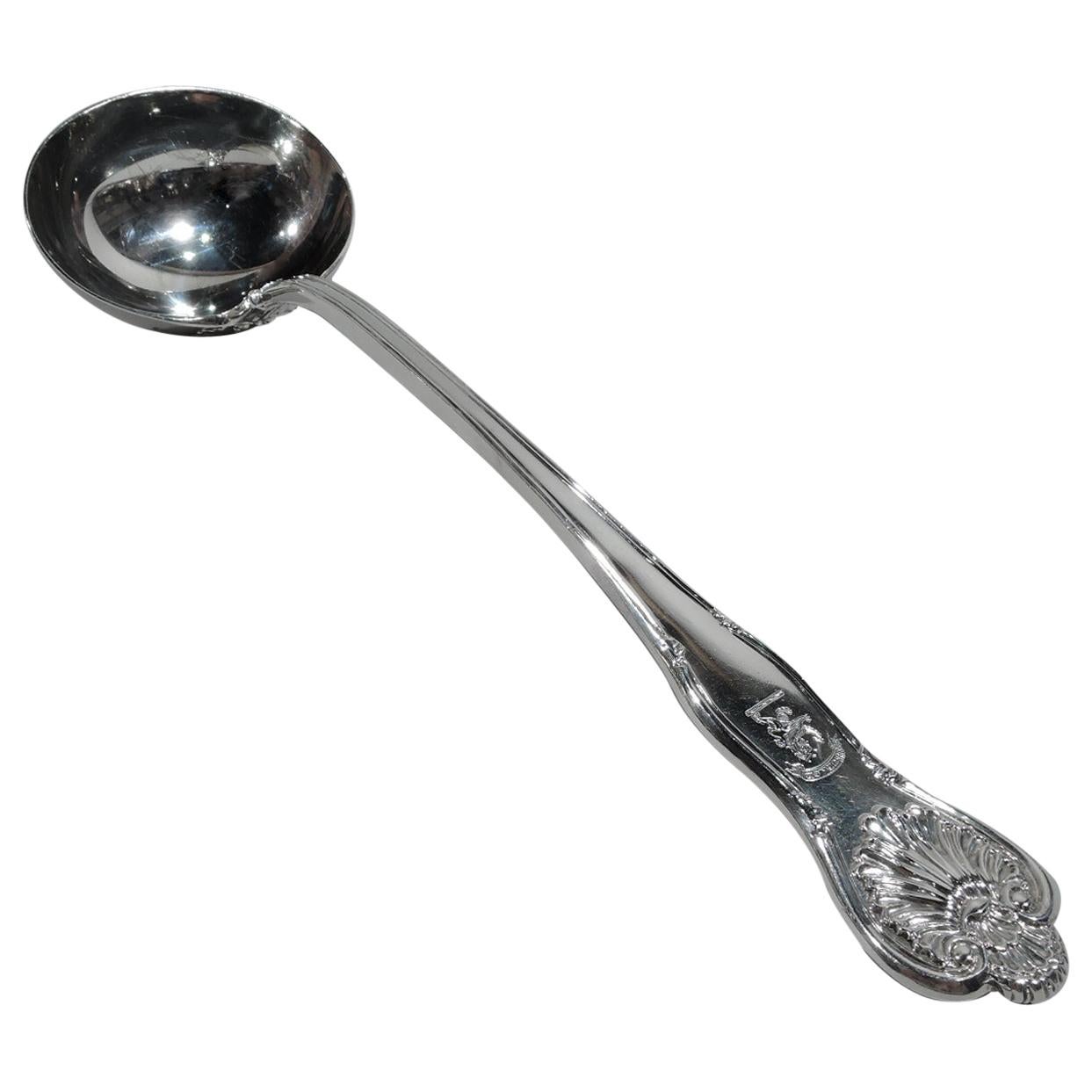 English Victorian Georgian Queen Sterling Silver Soup Ladle For Sale