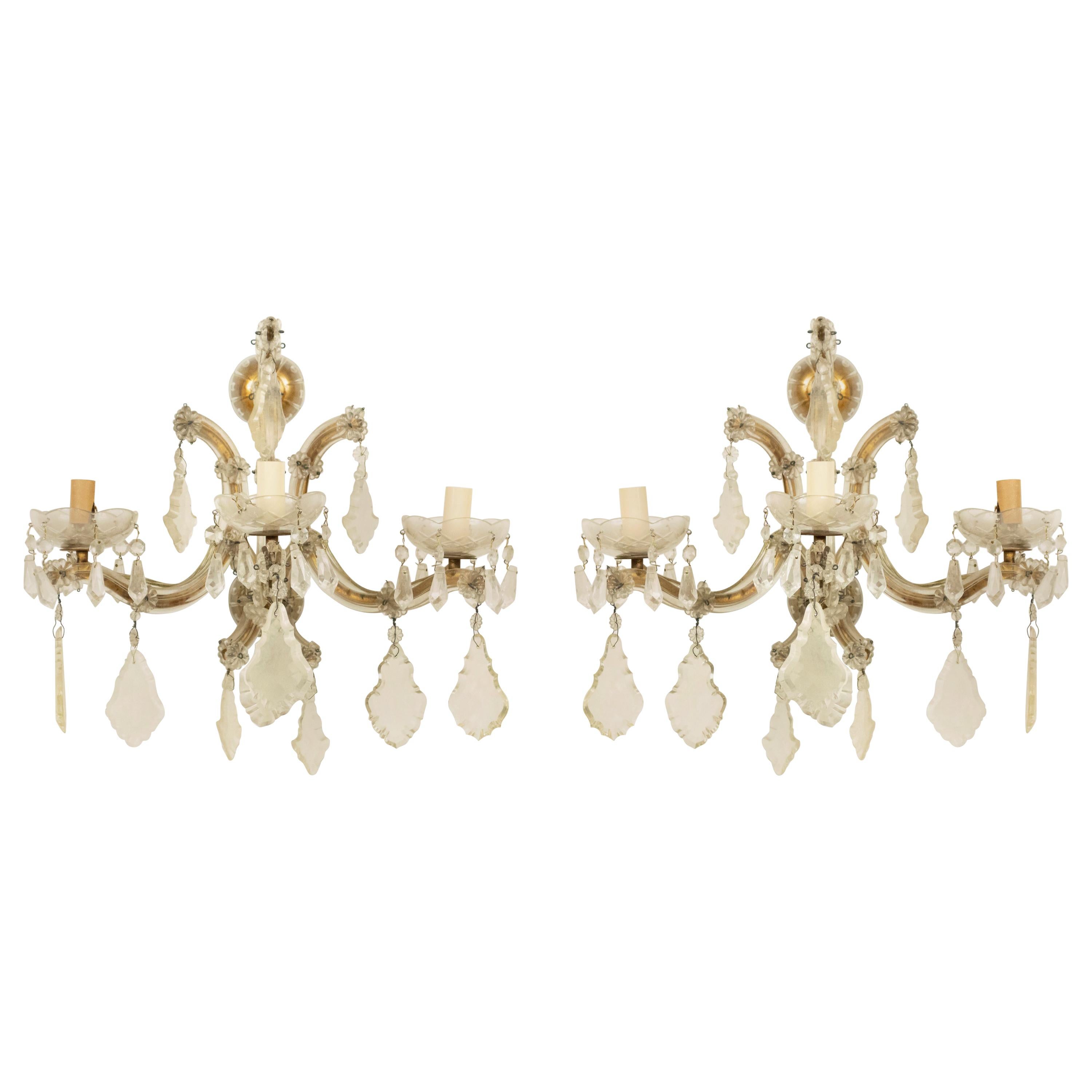English Victorian Gilt Metal and Crystal Wall Sconces For Sale