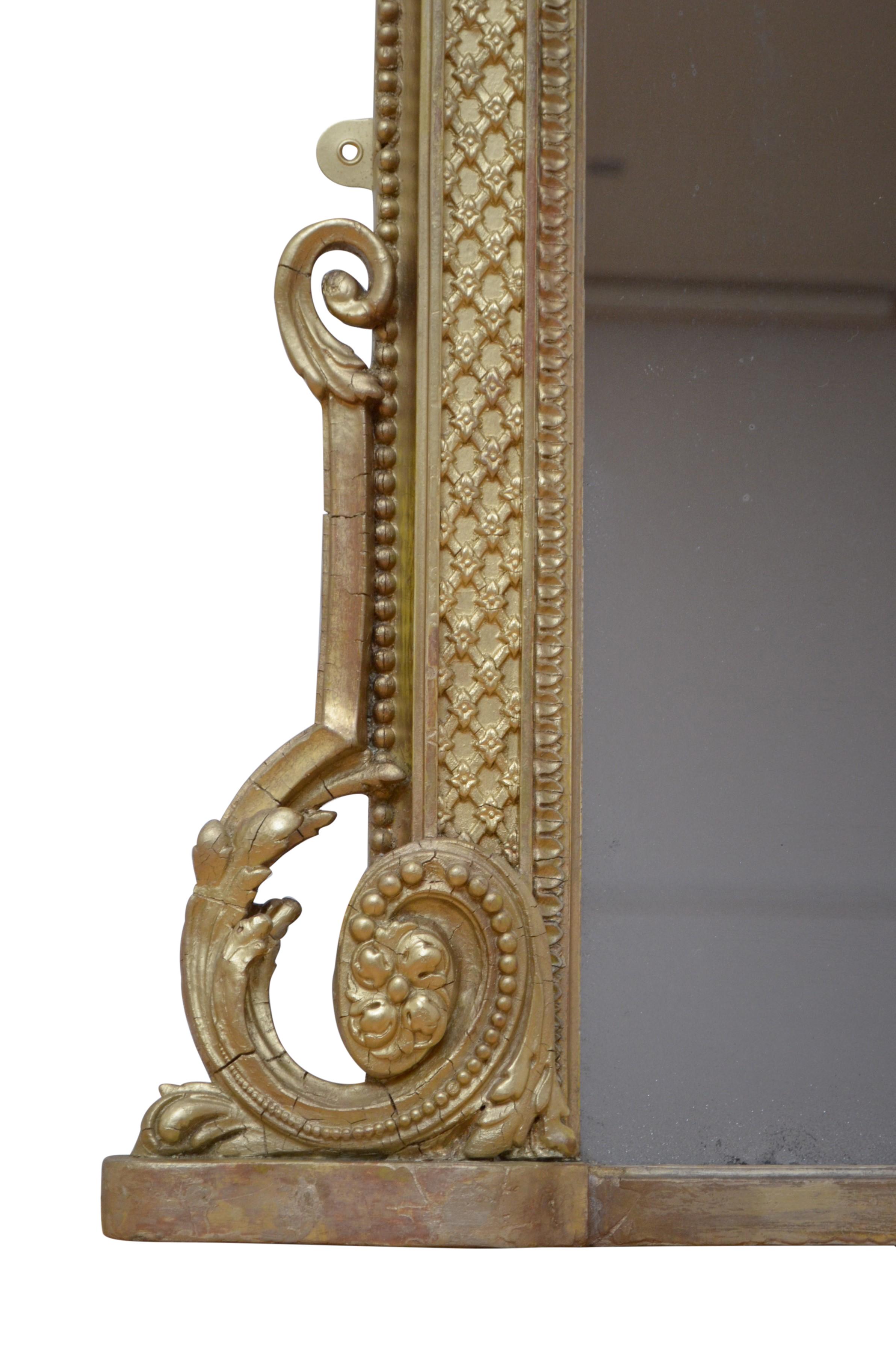 English Victorian Giltwood Wall Mirror H133cm In Good Condition For Sale In Whaley Bridge, GB