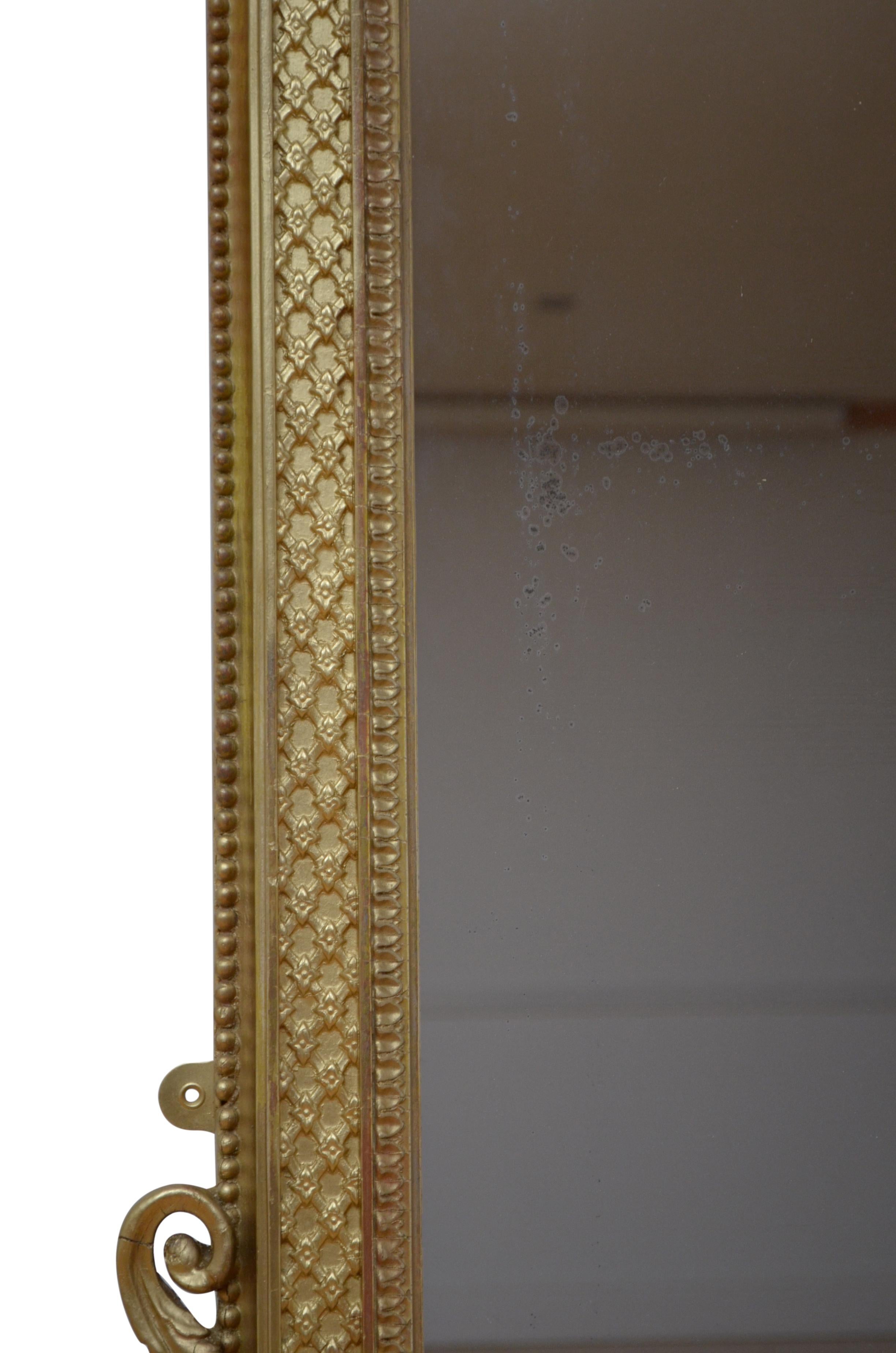 19th Century English Victorian Giltwood Wall Mirror H133cm For Sale