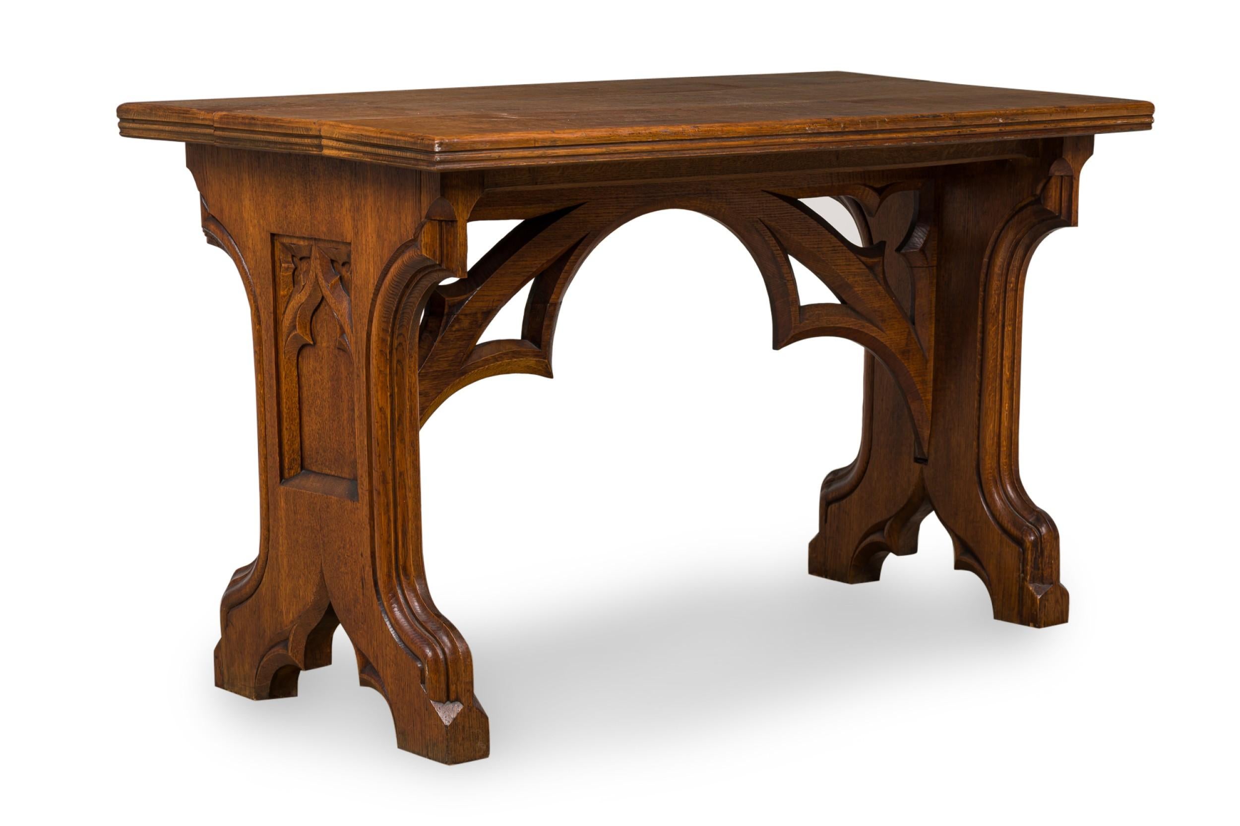 19th Century English Victorian Gothic Revival Carved Oak Table For Sale