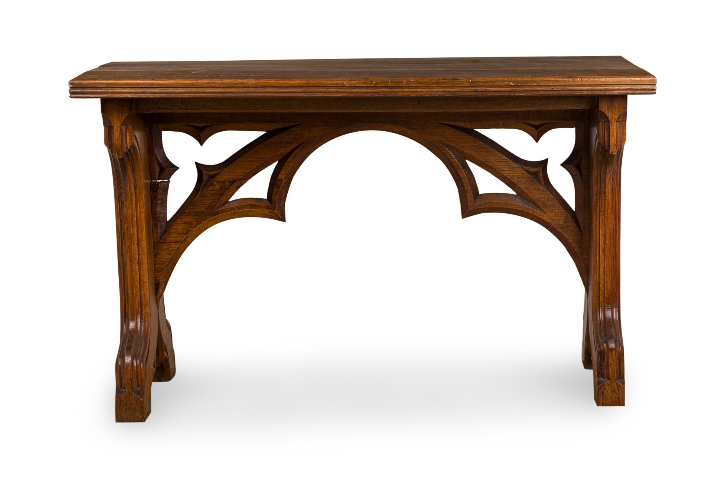 English Victorian Gothic Revival Carved Oak Table For Sale 1