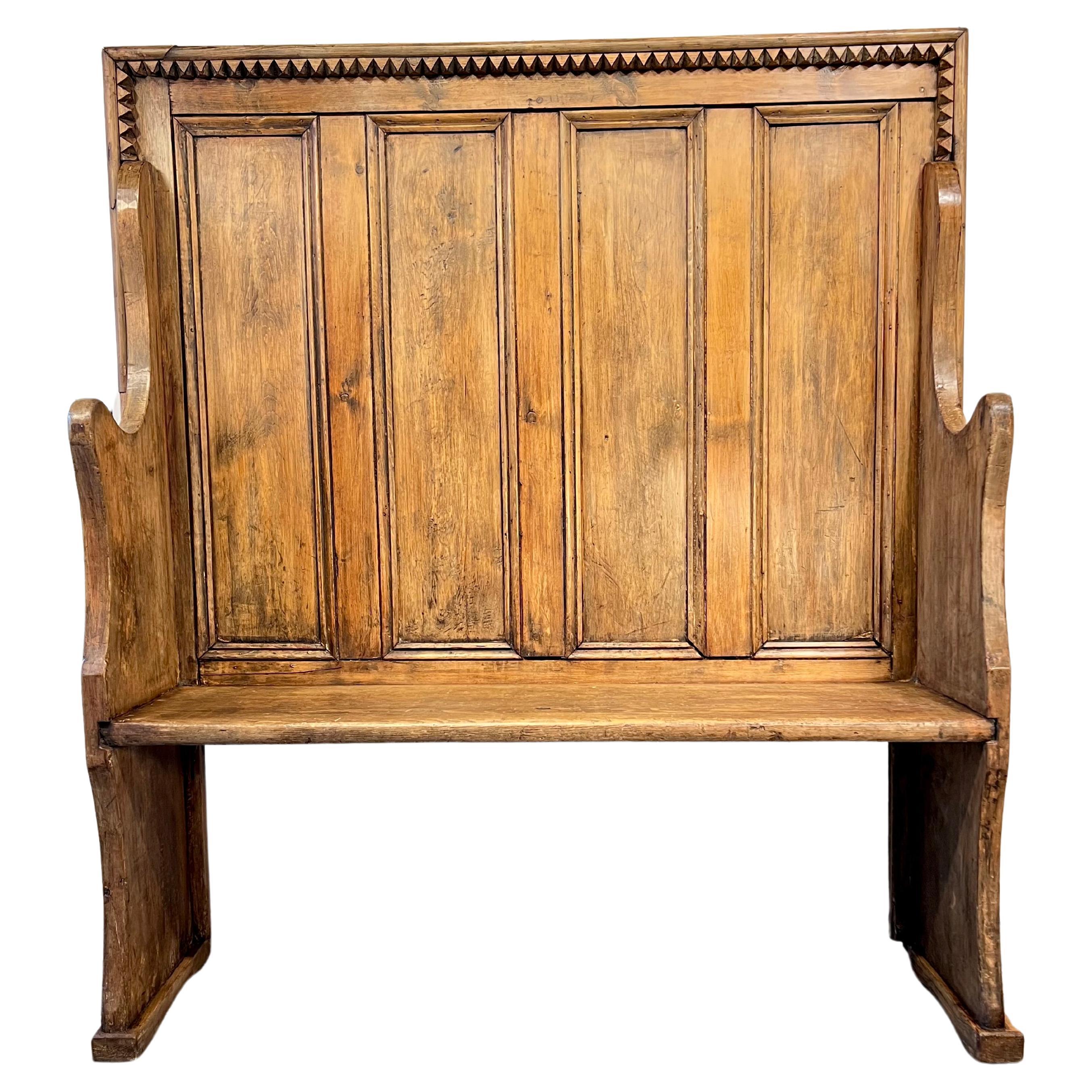 English Victorian Gothic Revival Pine Settle c. 1830's