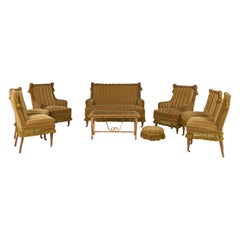English Victorian Green Velvet 8-Piece Living Room Set
