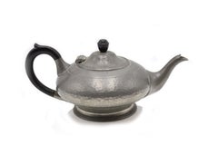 English Victorian Hammered Pewter Tea Set, Four Pieces