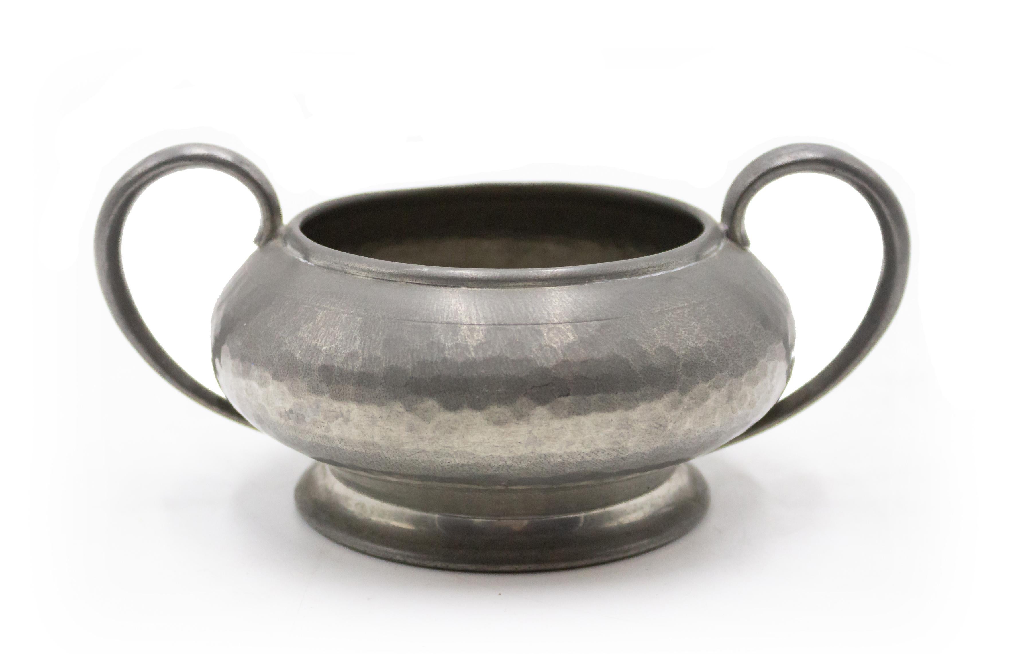 English Victorian Hammered Pewter Tea Set, Four Pieces For Sale 2