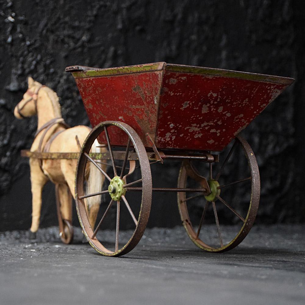Hand-Carved English Victorian Handcrafted 19th Century Child Horse and Cart Toy