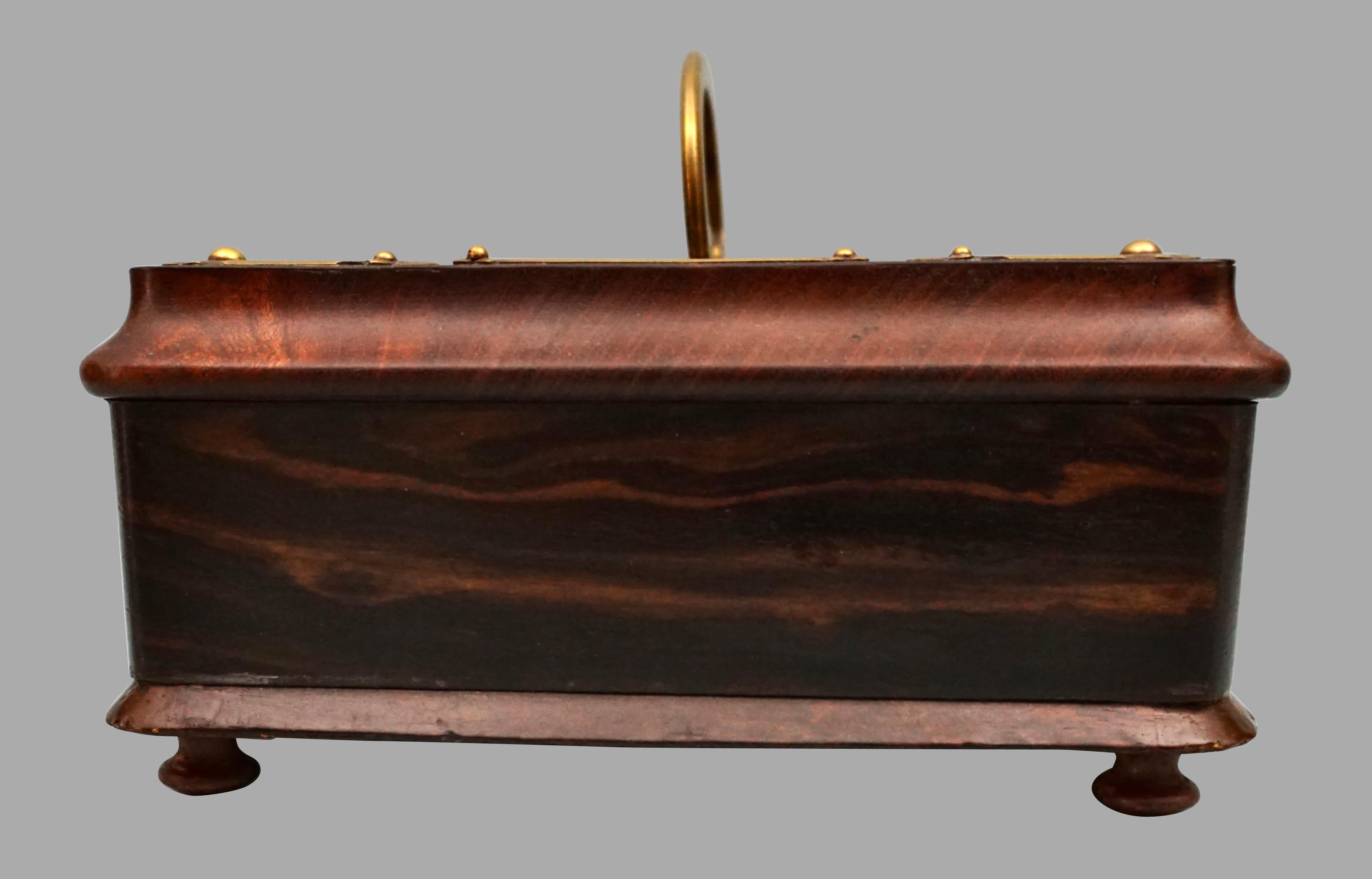 English Victorian Hardwood Brass Mounted Standish with Single Drawer For Sale 2
