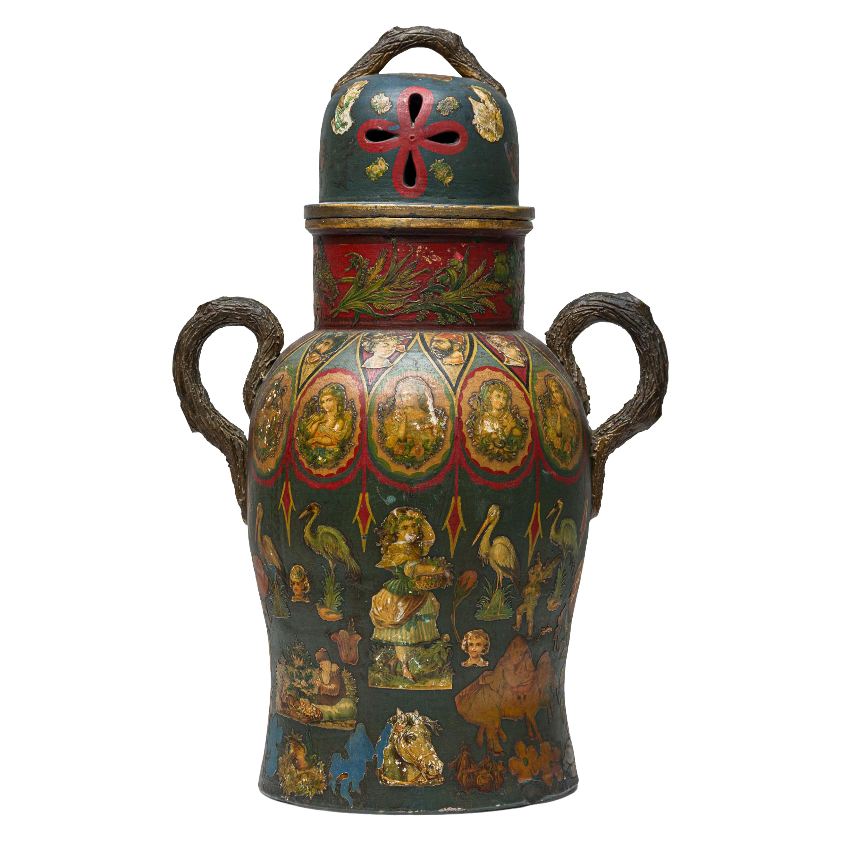 English Victorian Heavily Adorned and Aged Urn For Sale