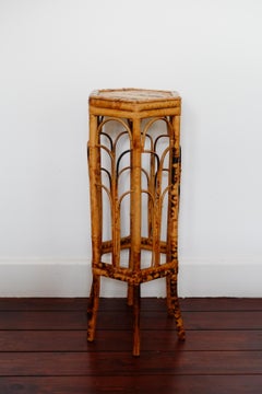 English Victorian Hexagonal Tortoiseshell Bamboo Plant Stand - Side Table