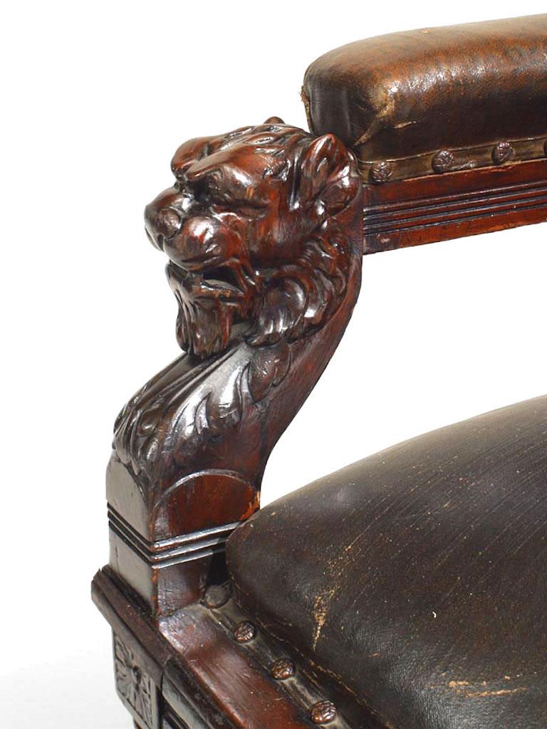 Hand-Carved 2 Similar English Victorian Leather Judges Chairs For Sale