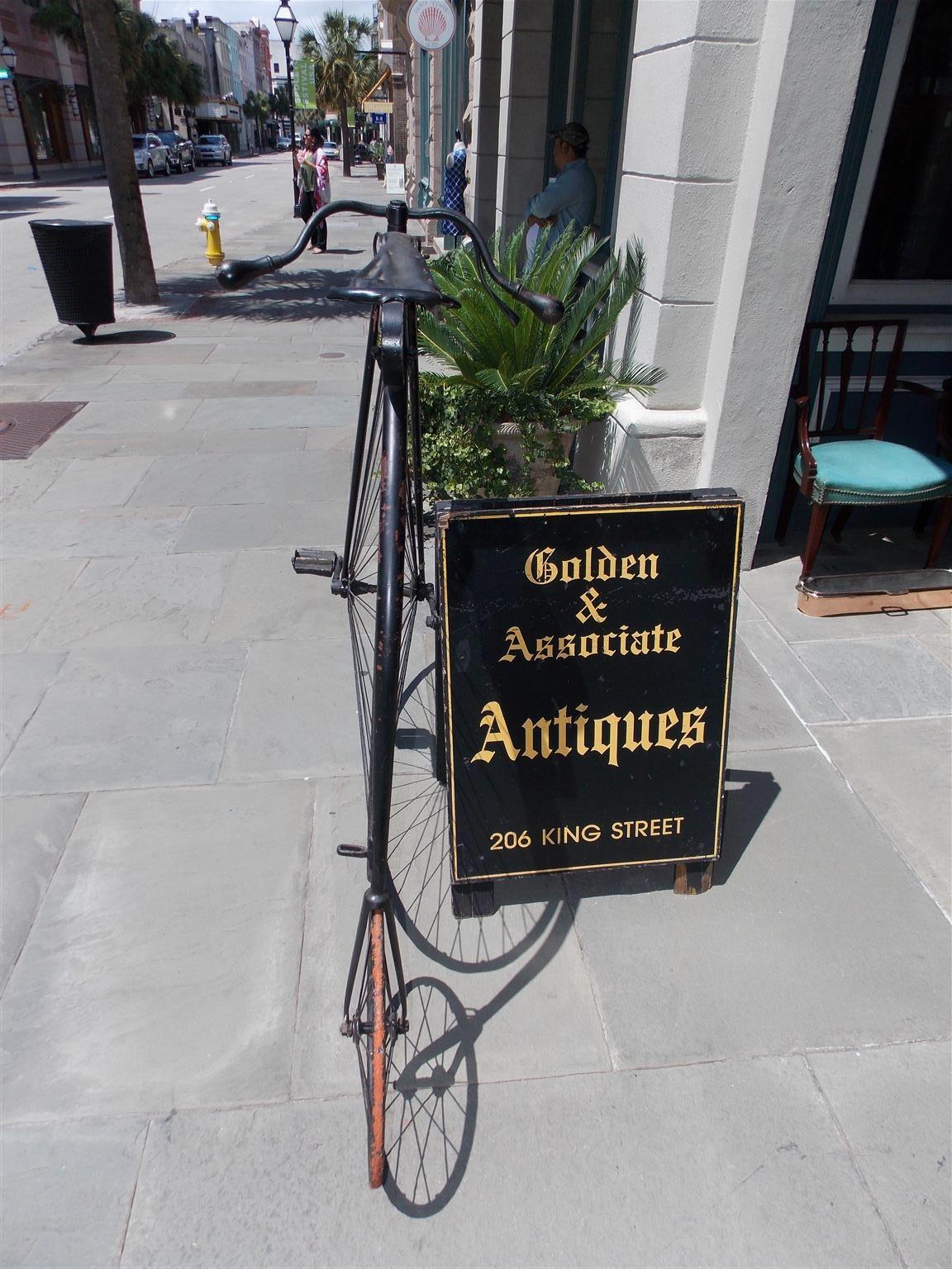 Steel American High Wheel / Penny-Farthing Bicycle with Leather Seat. Circa 1870