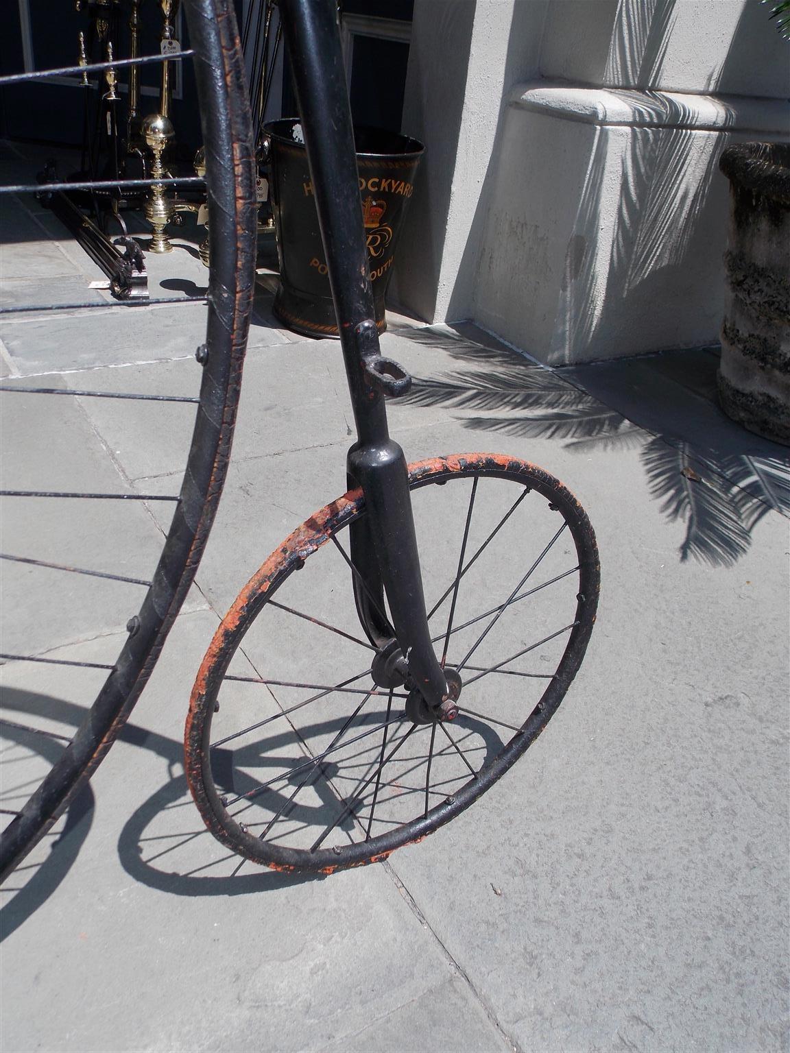 American High Wheel / Penny-Farthing Bicycle with Leather Seat. Circa 1870 In Good Condition In Hollywood, SC
