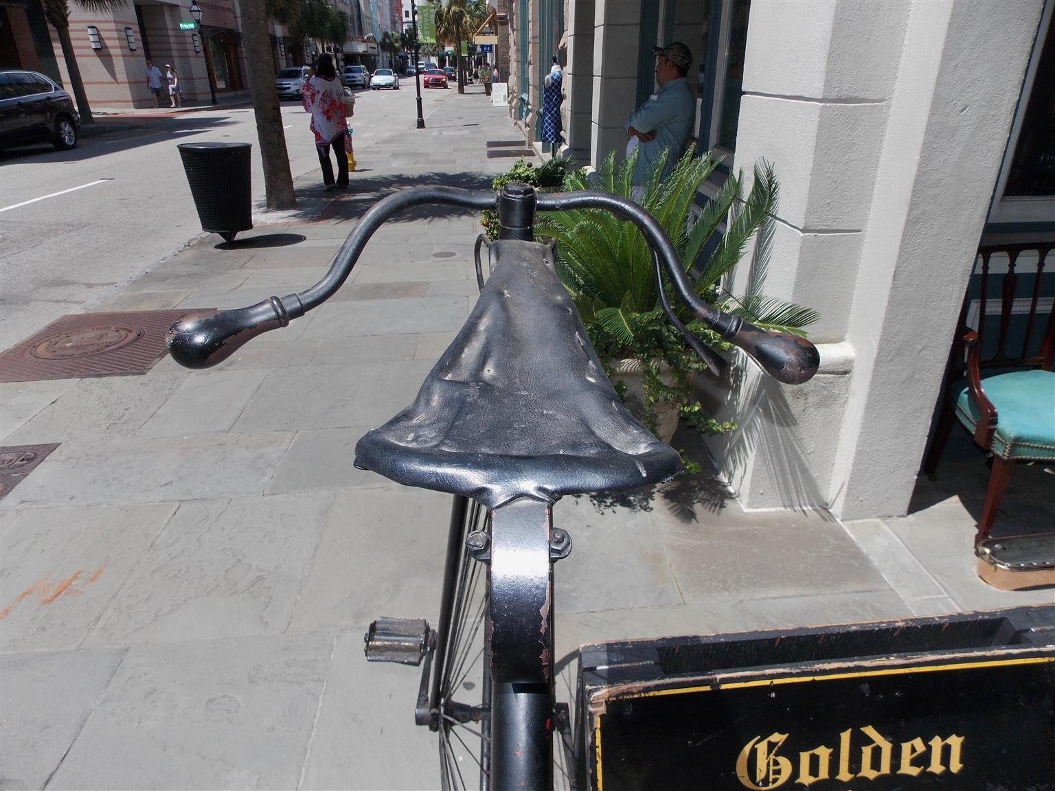 Late 19th Century American High Wheel / Penny-Farthing Bicycle with Leather Seat. Circa 1870