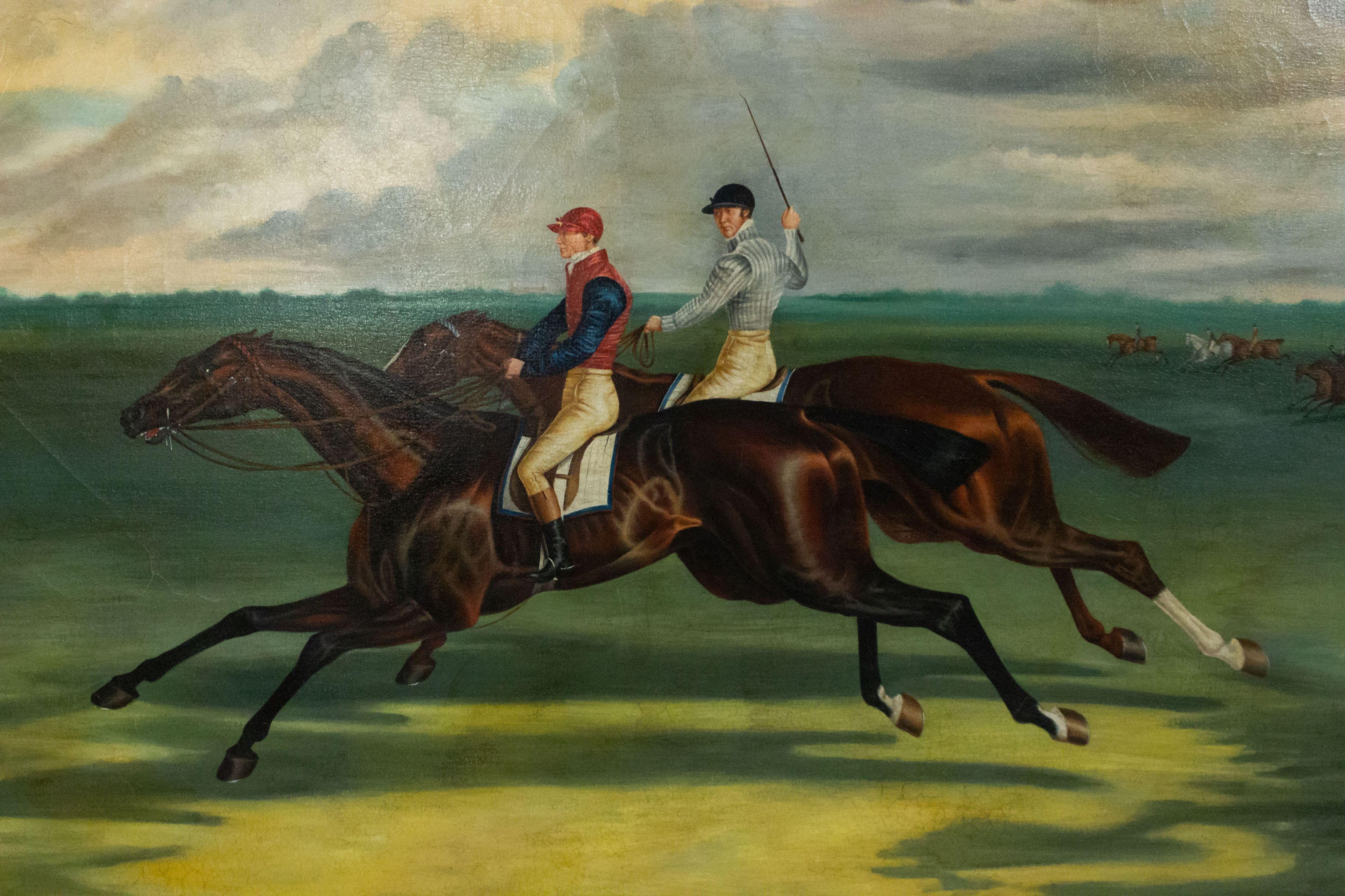 English Victorian Horse and Jockeys Painting Framed In Good Condition In New York, NY
