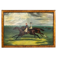 English Victorian Horse and Jockeys Painting Framed