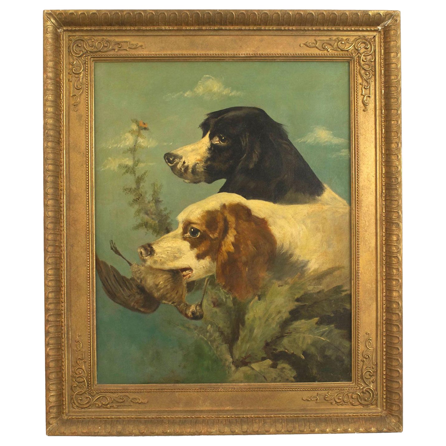 English Victorian Hunting Dog Painting For Sale
