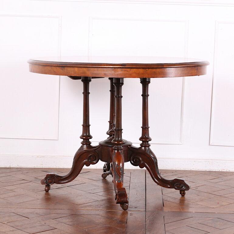 English Victorian Inlaid Burl Walnut Occasional 'Loo' Table Centre Table In Good Condition In Vancouver, British Columbia