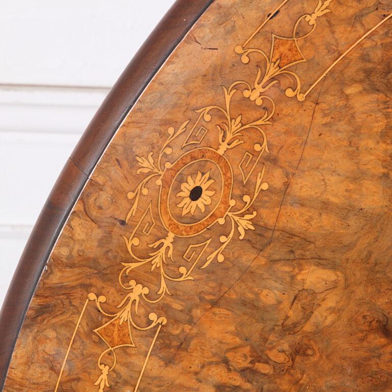 19th Century English Victorian Inlaid Burl Walnut Occasional 'Loo' Table Centre Table