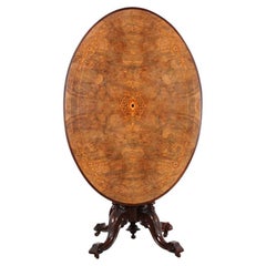 Antique English Victorian Inlaid Burl Walnut Occasional 'Loo' Table Centre Table